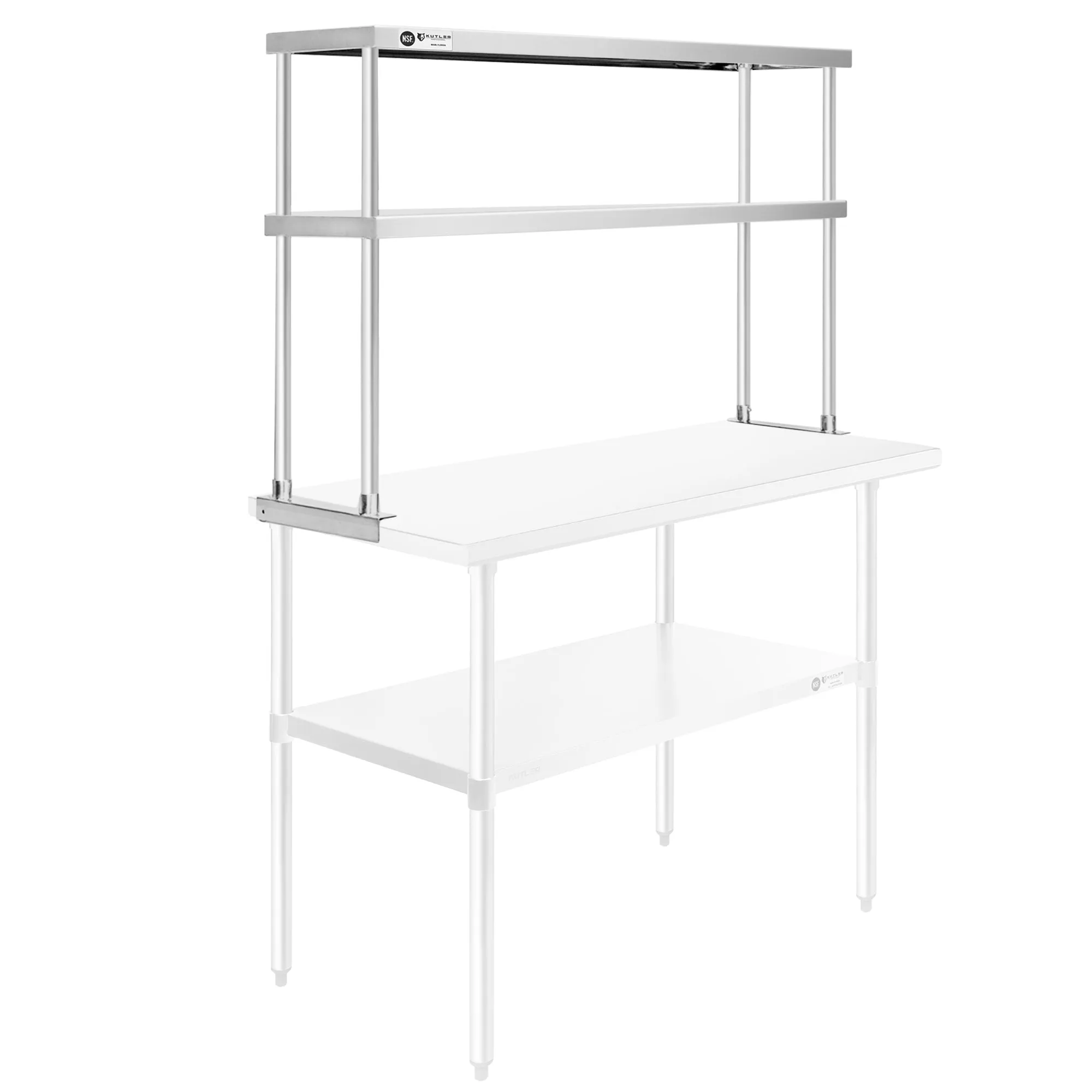 KUTLER Stainless Steel Double Overshelves for Prep and Work Tables