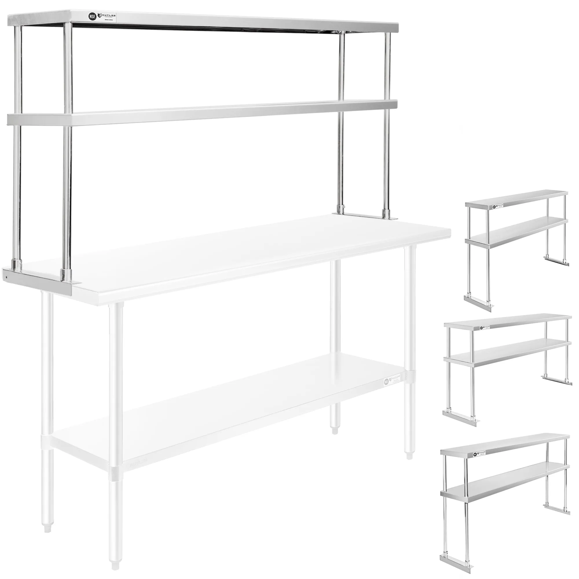 KUTLER Stainless Steel Double Overshelves for Prep and Work Tables