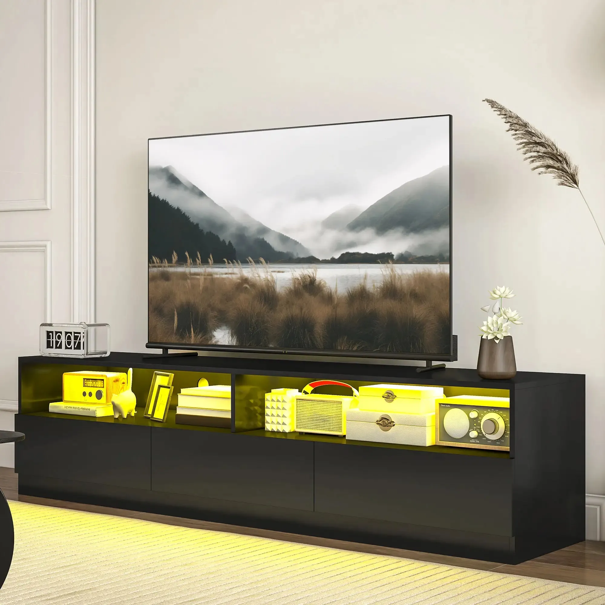 Led Lighted TV Stand For Up To 75" TV with Storage Drawers - Available in 2 Colours