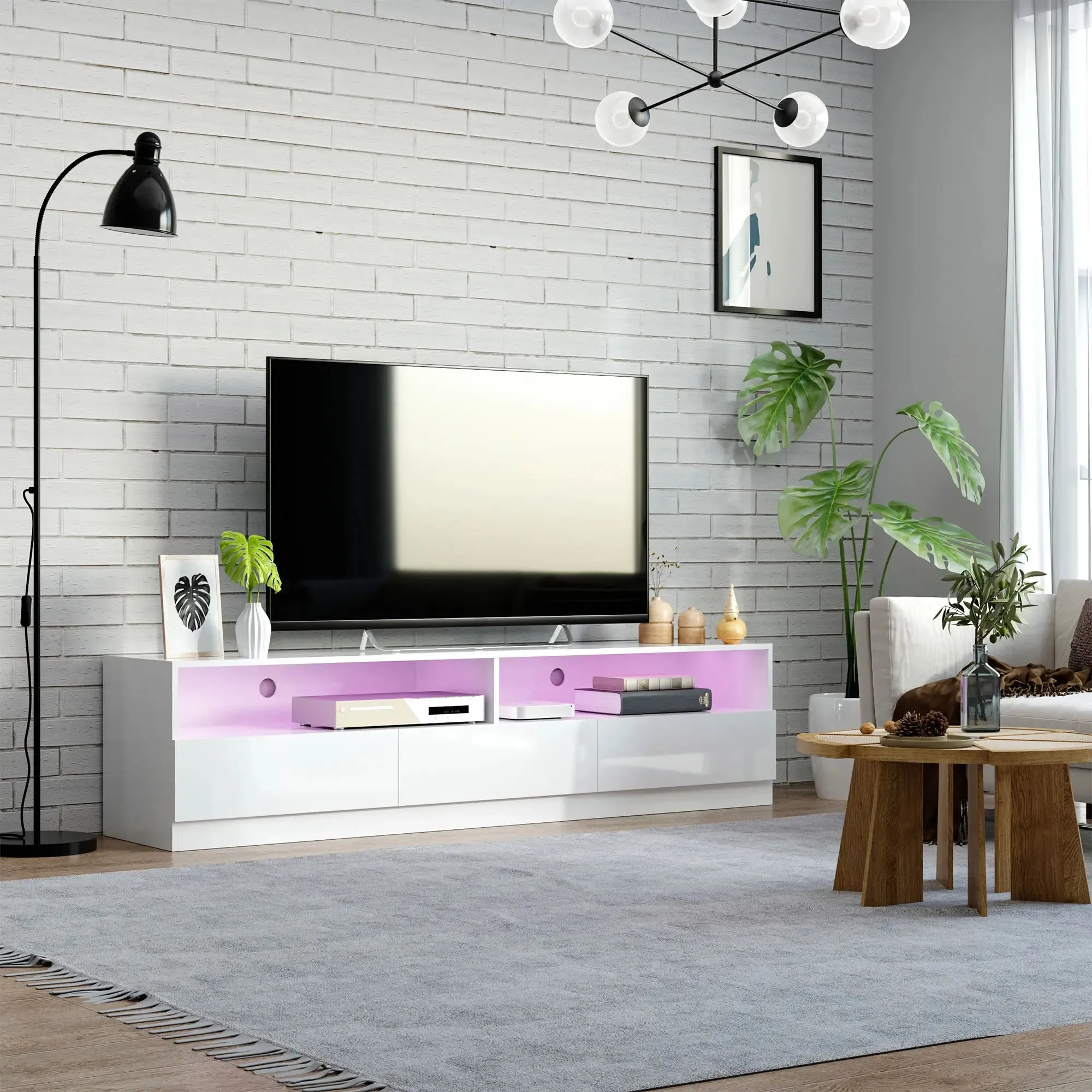 Led Lighted TV Stand For Up To 75" TV with Storage Drawers - Available in 2 Colours