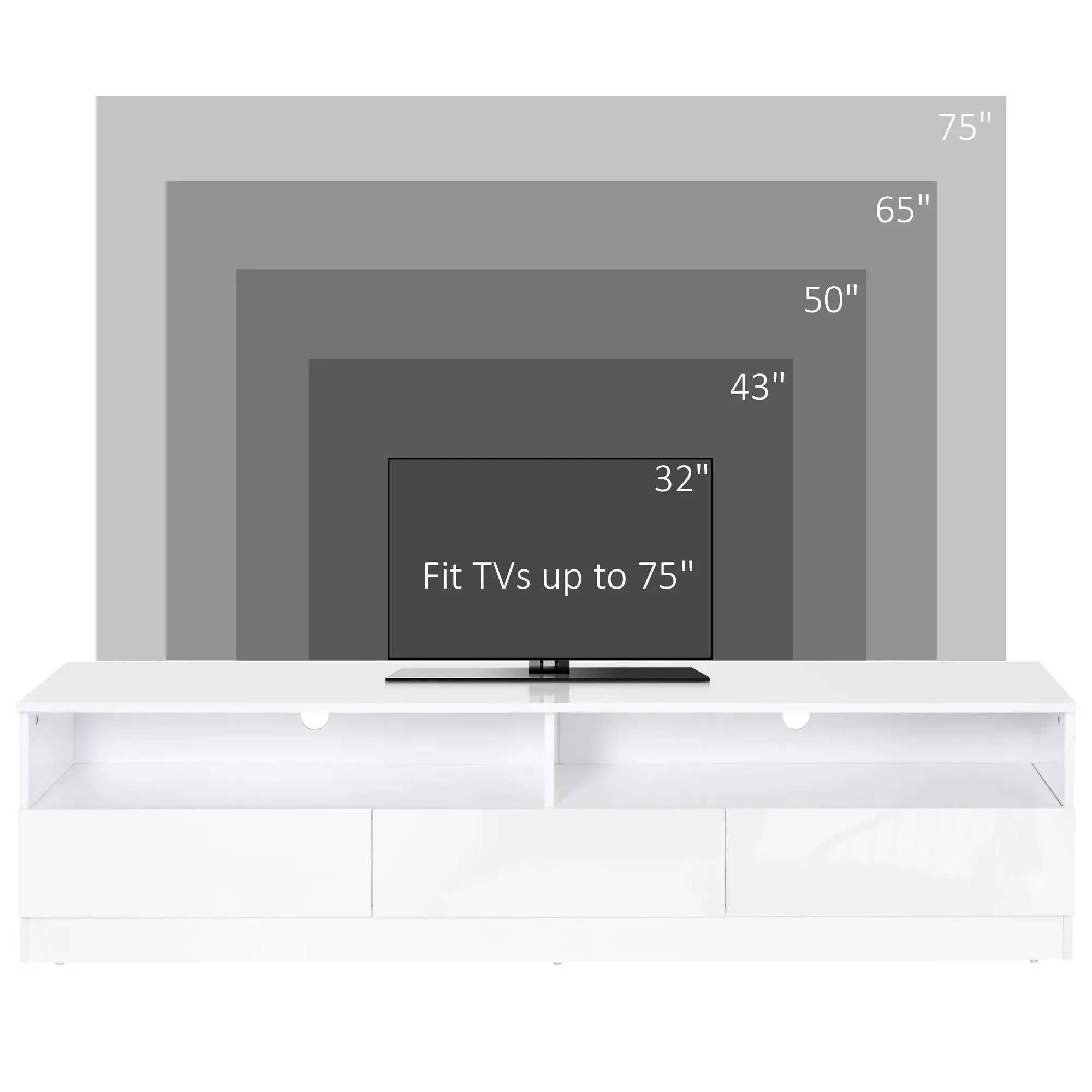 Led Lighted TV Stand For Up To 75" TV with Storage Drawers - Available in 2 Colours