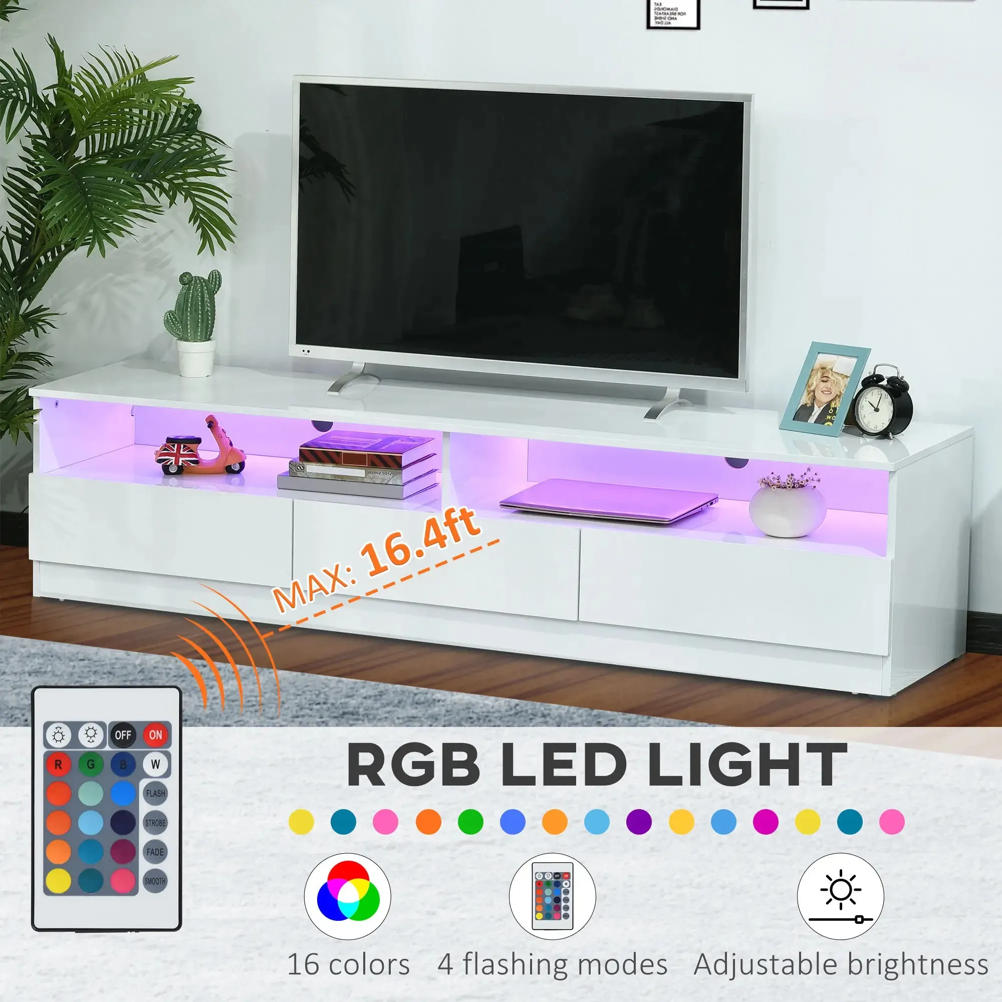 Led Lighted TV Stand For Up To 75" TV with Storage Drawers - Available in 2 Colours