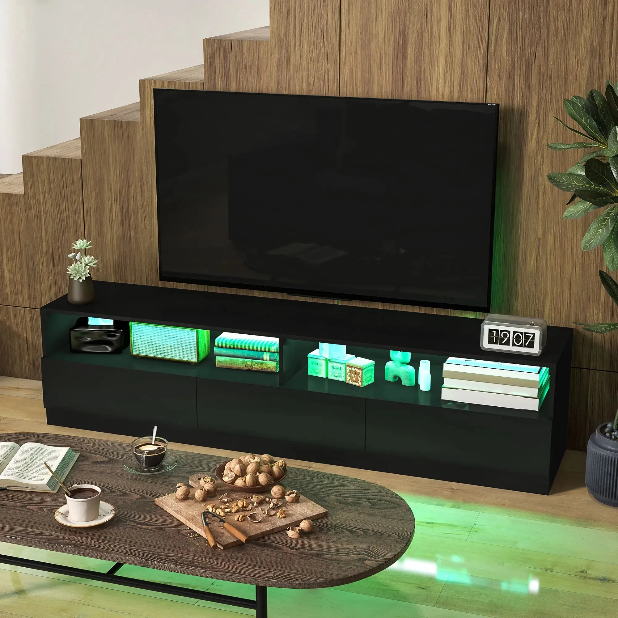 Led Lighted TV Stand For Up To 75" TV with Storage Drawers - Available in 2 Colours