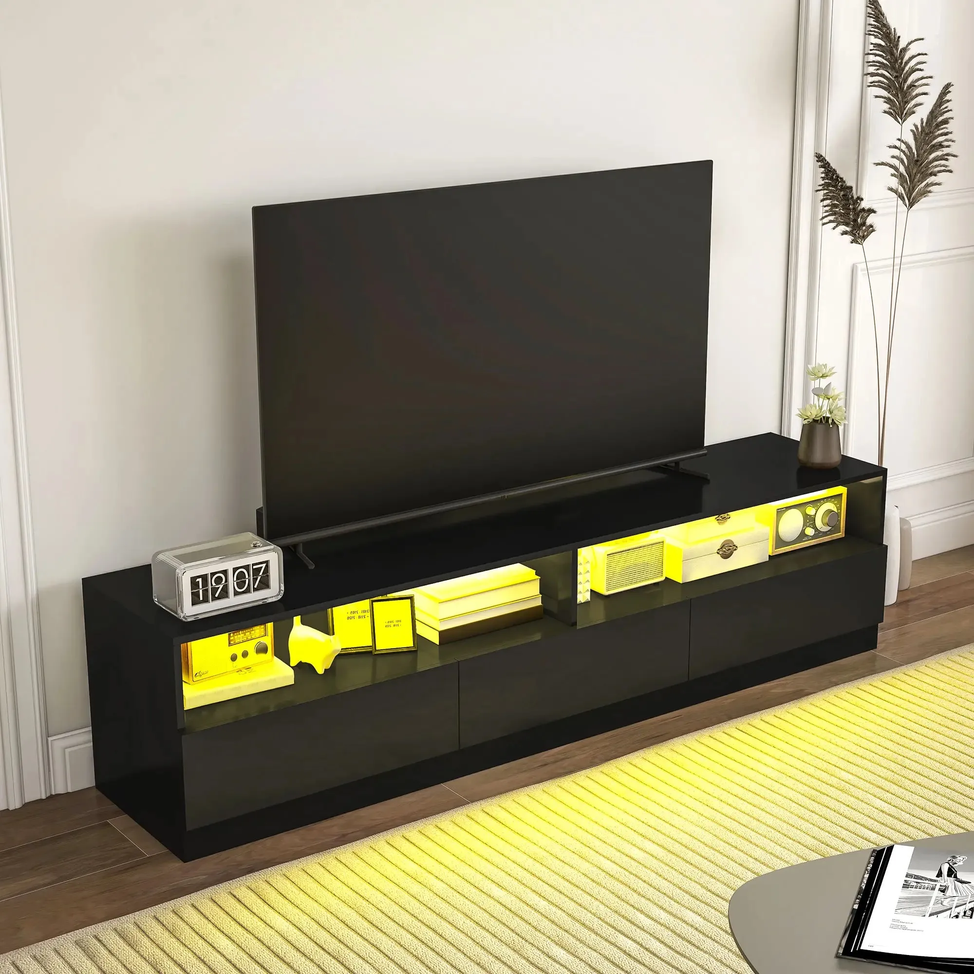 Led Lighted TV Stand For Up To 75" TV with Storage Drawers - Available in 2 Colours