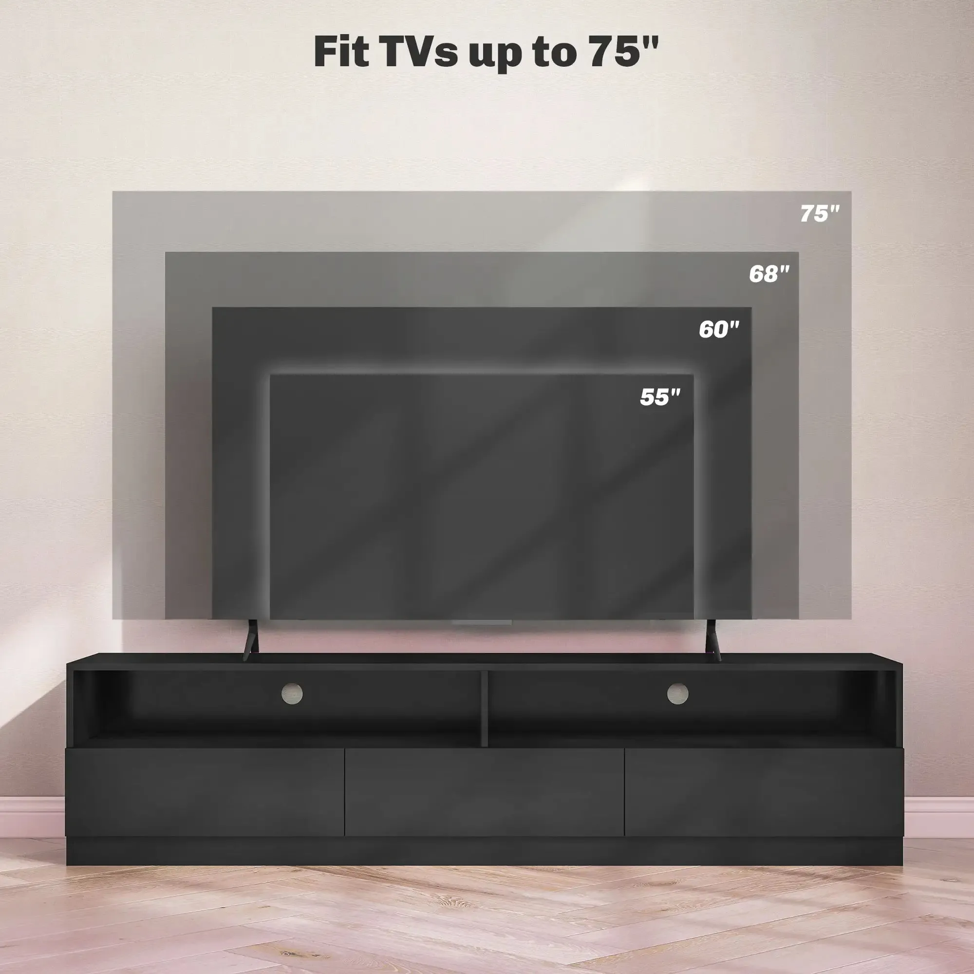 Led Lighted TV Stand For Up To 75" TV with Storage Drawers - Available in 2 Colours