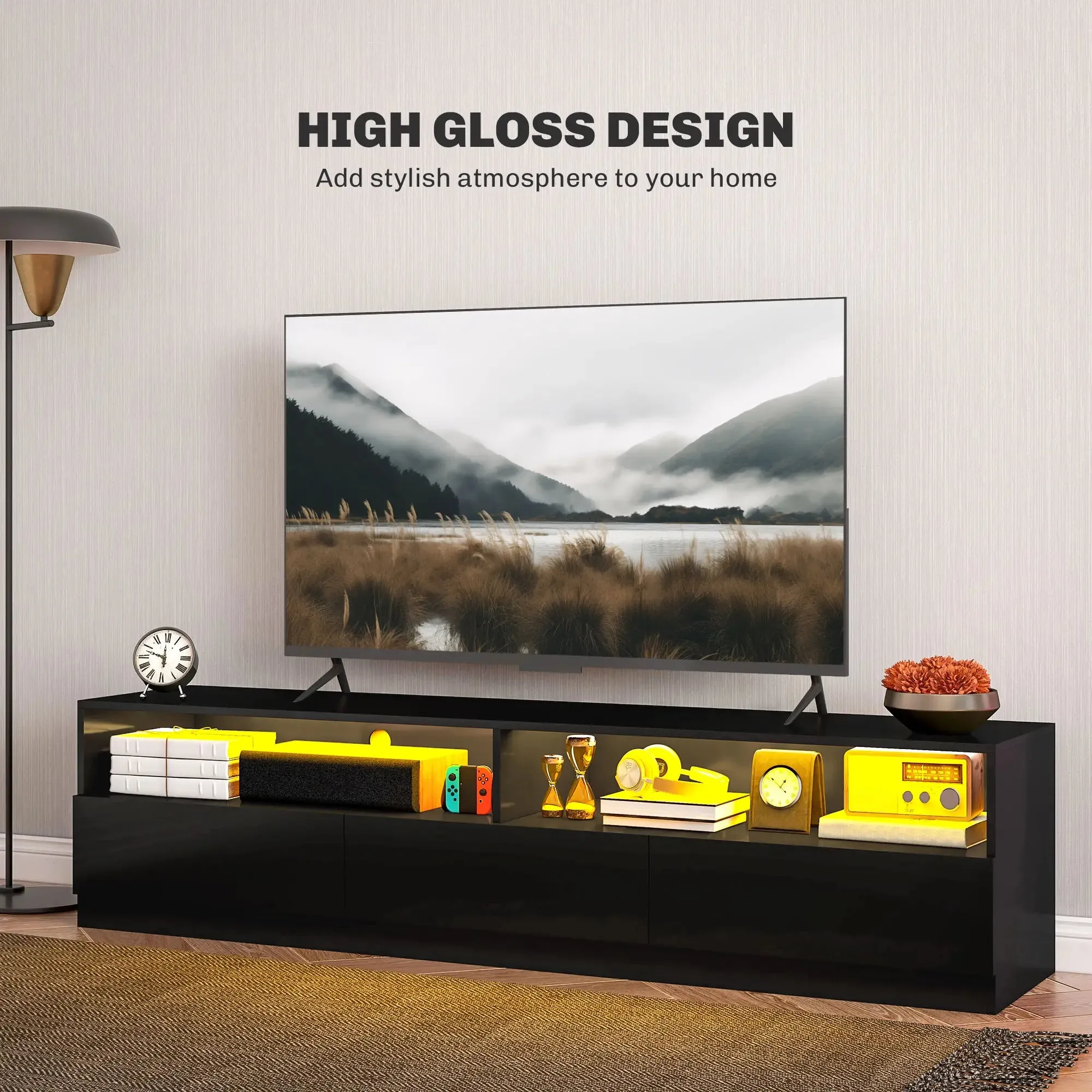 Led Lighted TV Stand For Up To 75" TV with Storage Drawers - Available in 2 Colours