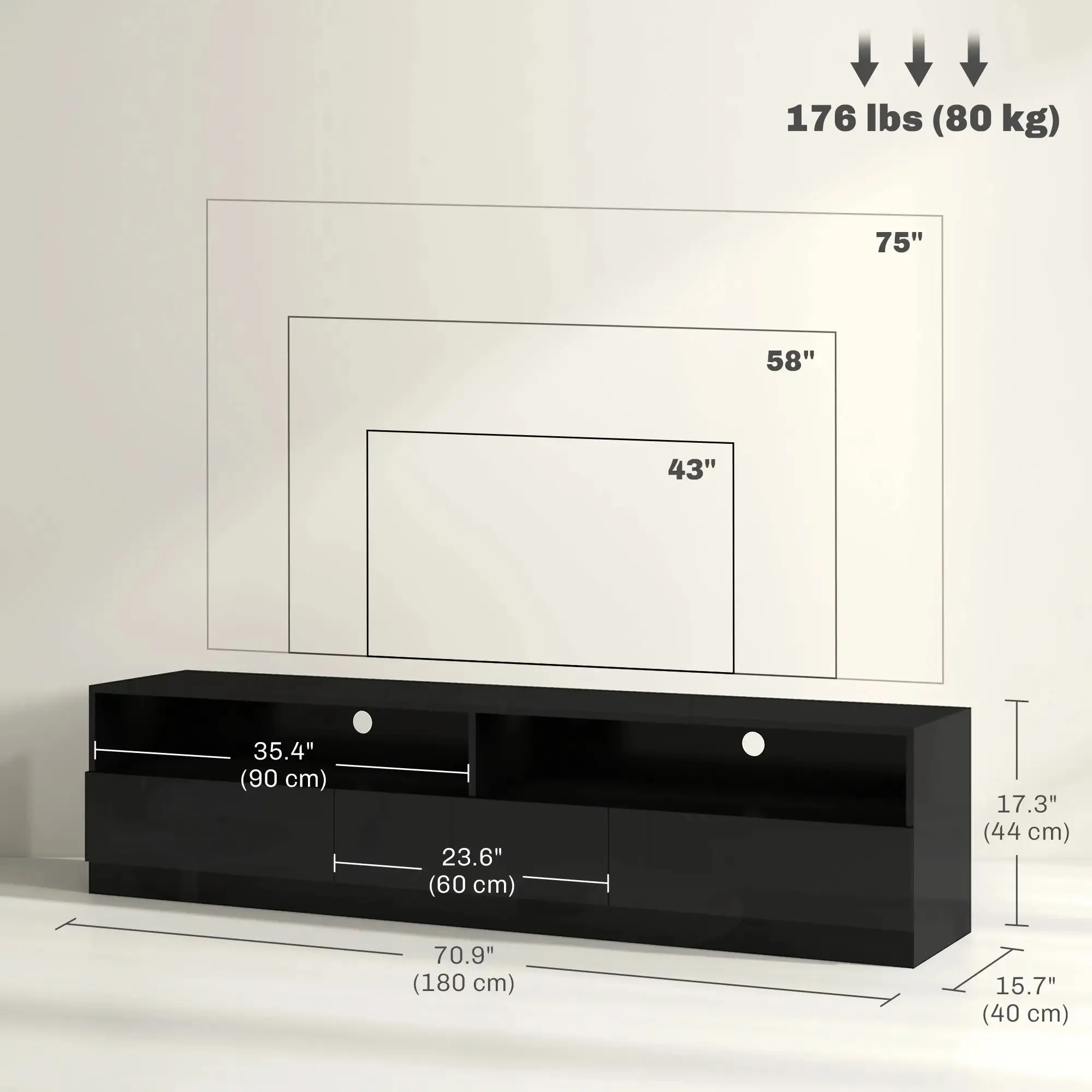 Led Lighted TV Stand For Up To 75" TV with Storage Drawers - Available in 2 Colours