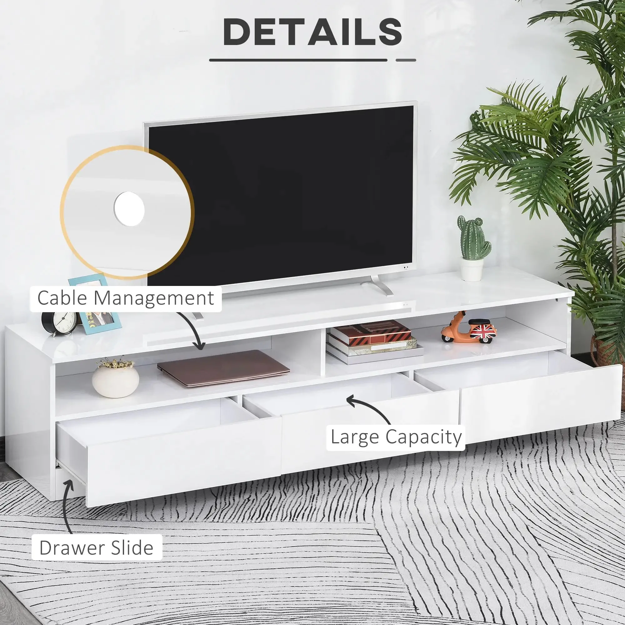 Led Lighted TV Stand For Up To 75" TV with Storage Drawers - Available in 2 Colours