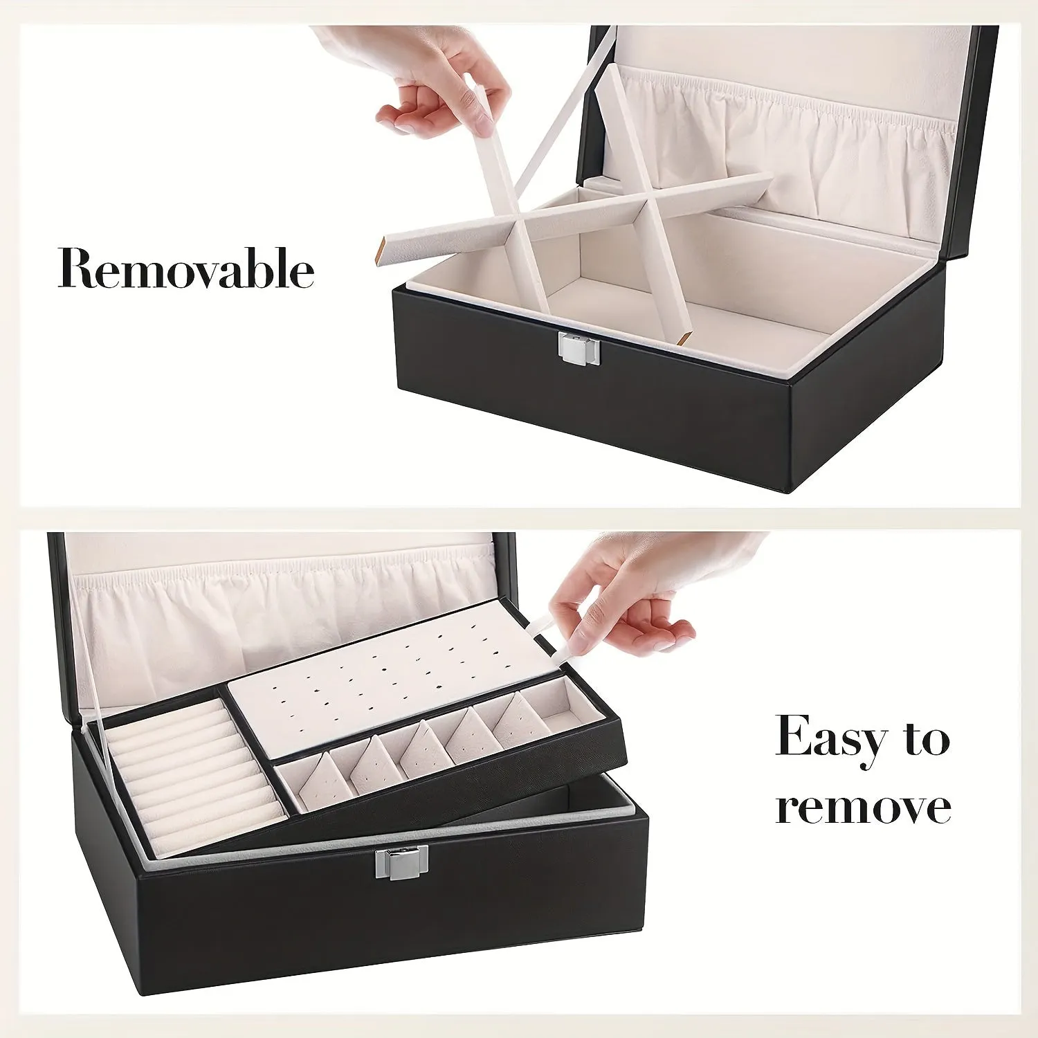 Lockable 2Layer Jewelry Storage Box  Large Capacity PU Leather