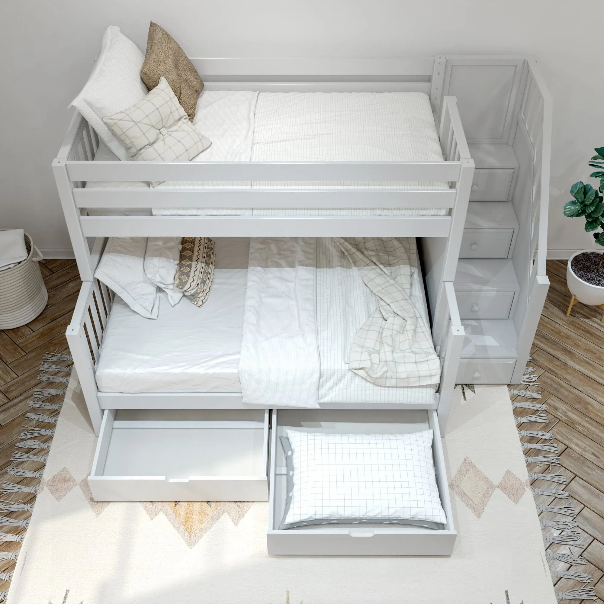 Medium Twin over Full Bunk Bed with Stairs and Underbed Storage Drawer