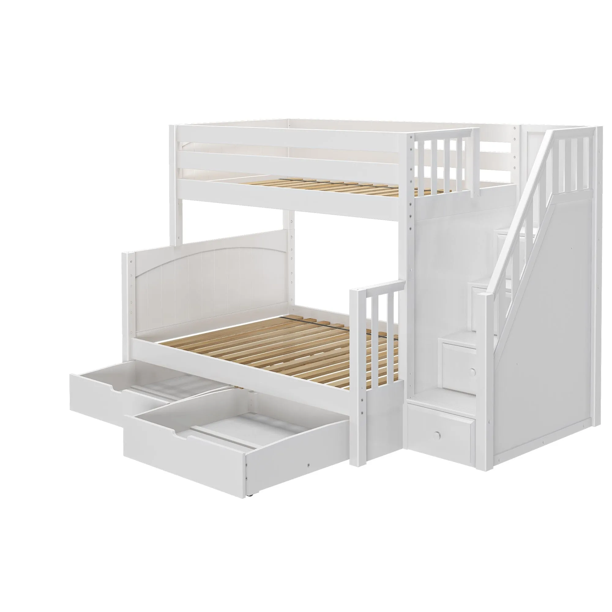 Medium Twin over Full Bunk Bed with Stairs and Underbed Storage Drawer