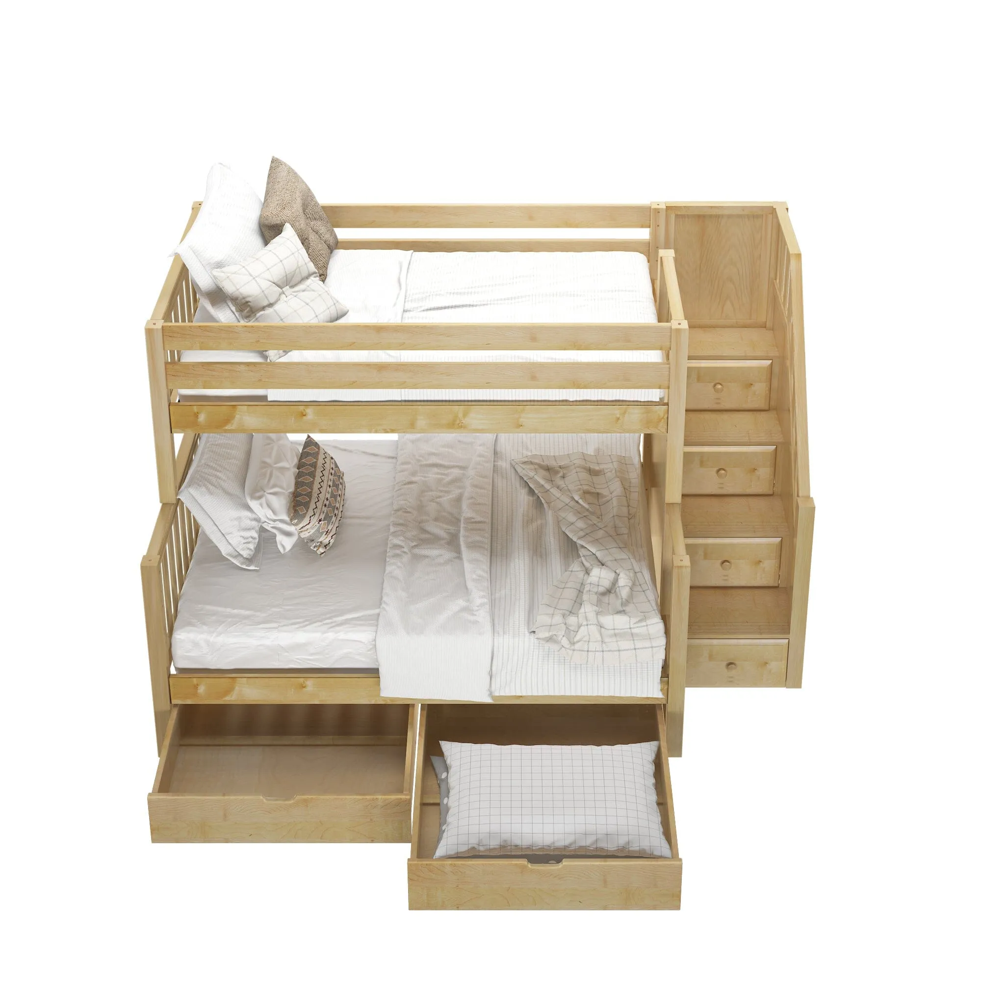 Medium Twin over Full Bunk Bed with Stairs and Underbed Storage Drawer