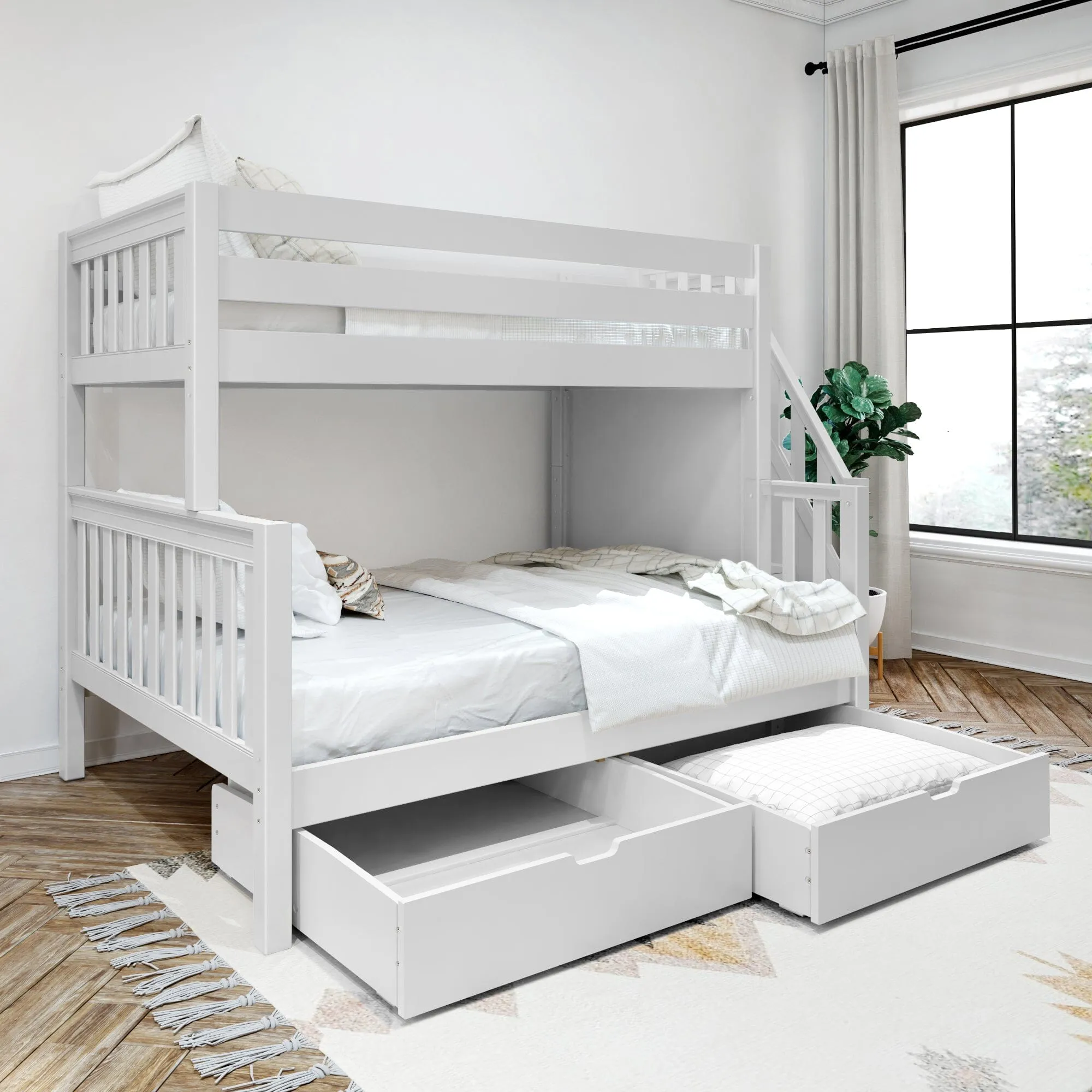 Medium Twin over Full Bunk Bed with Stairs and Underbed Storage Drawer