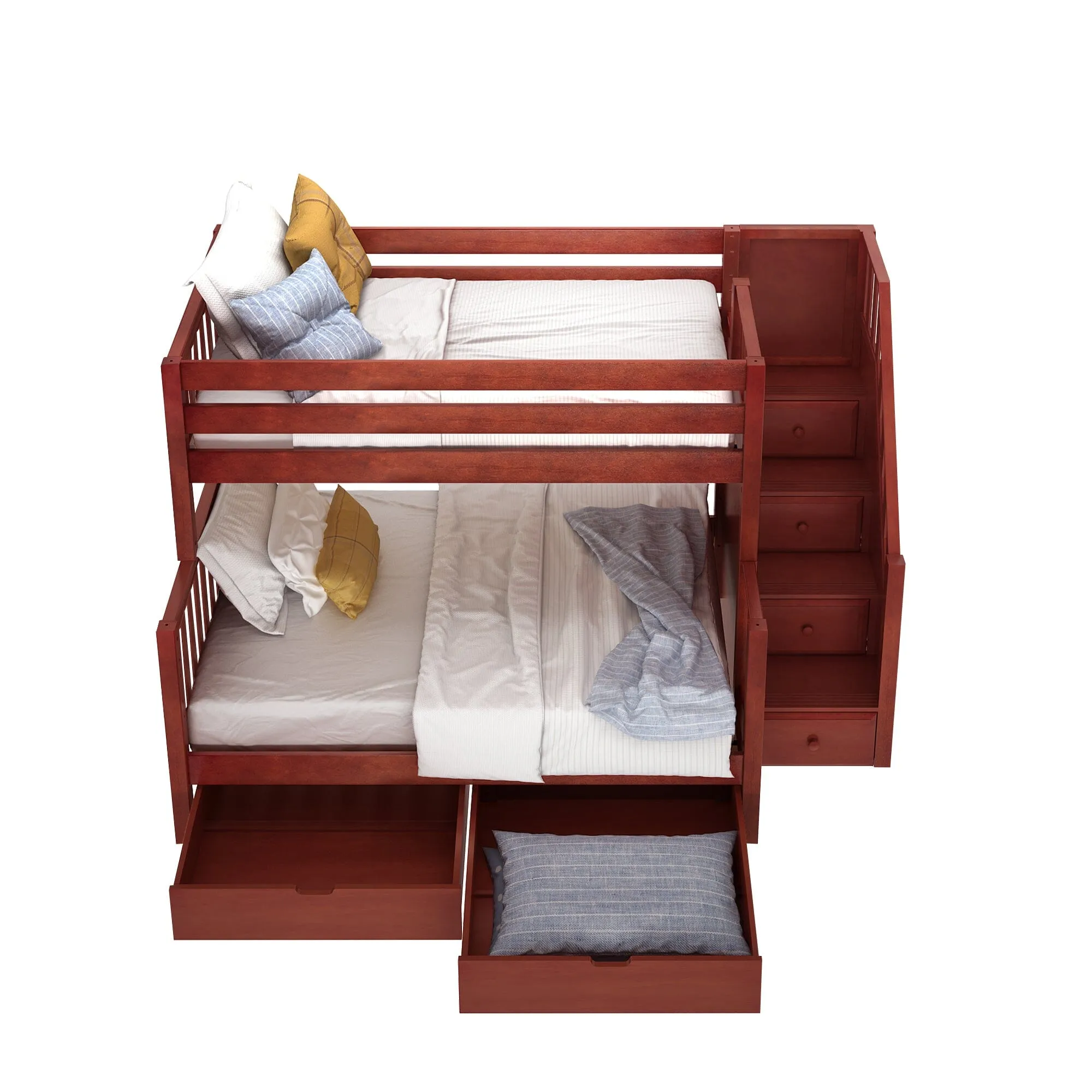 Medium Twin over Full Bunk Bed with Stairs and Underbed Storage Drawer