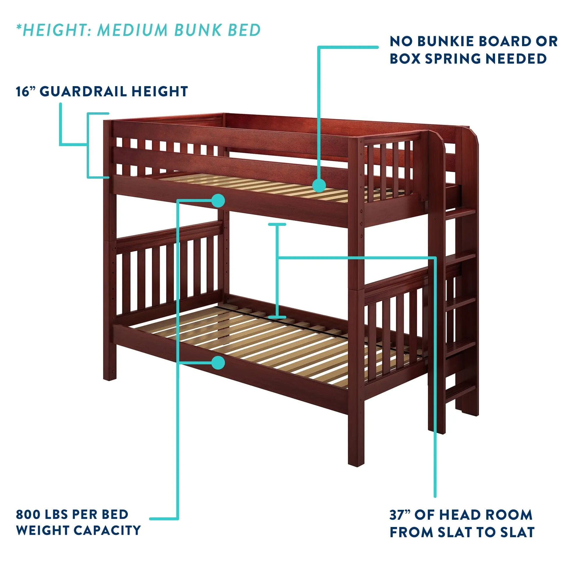 Medium Twin over Full Bunk Bed with Stairs and Underbed Storage Drawer