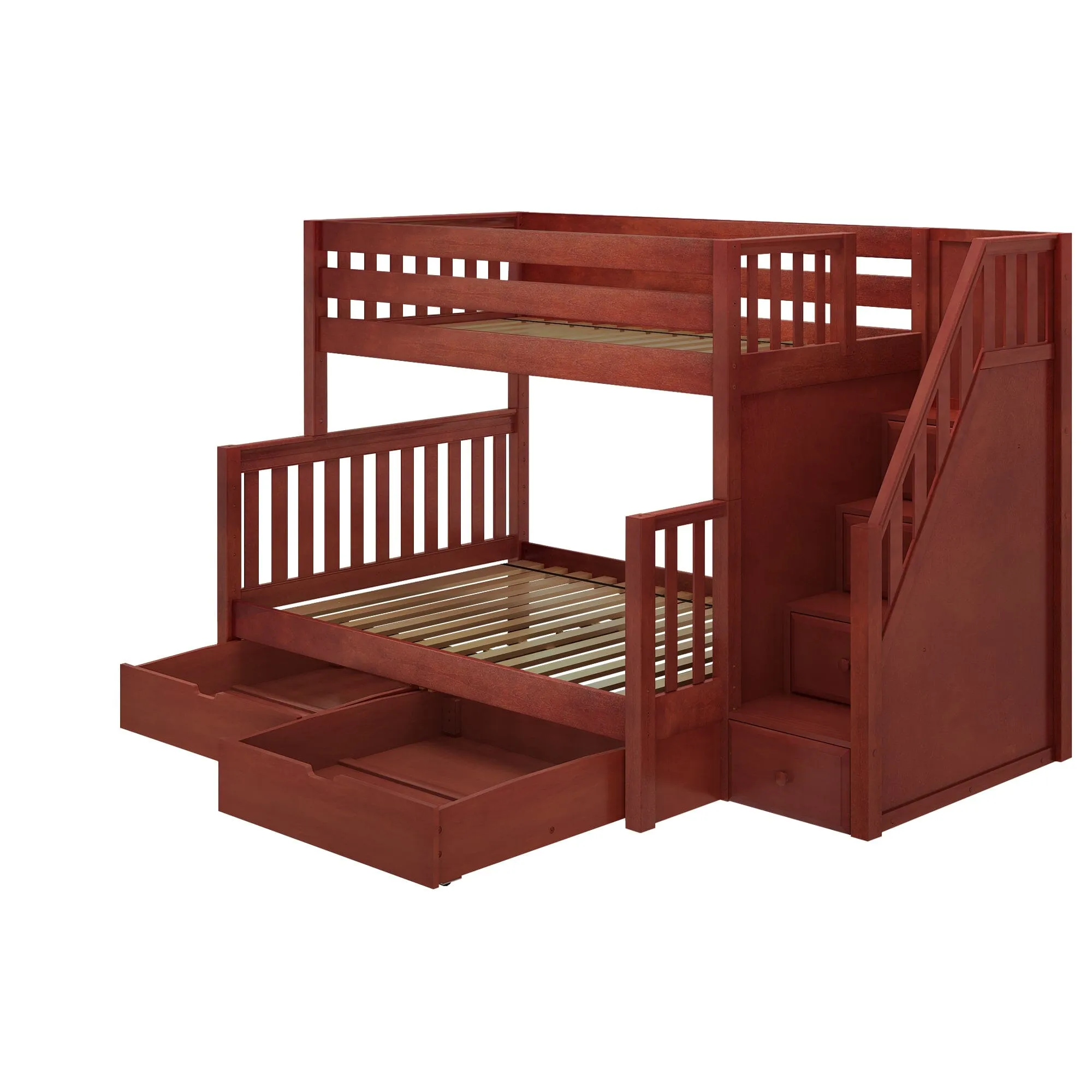 Medium Twin over Full Bunk Bed with Stairs and Underbed Storage Drawer