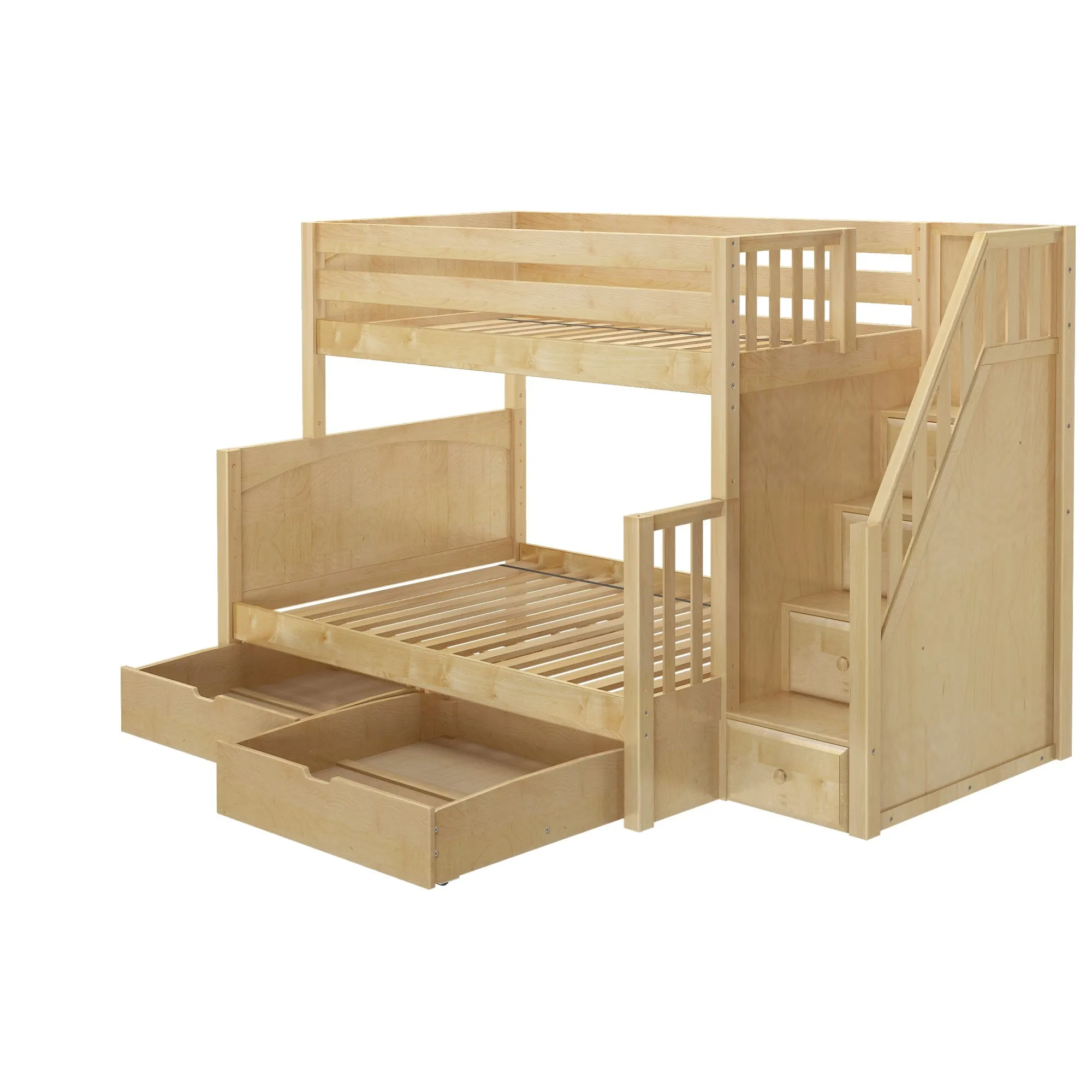 Medium Twin over Full Bunk Bed with Stairs and Underbed Storage Drawer