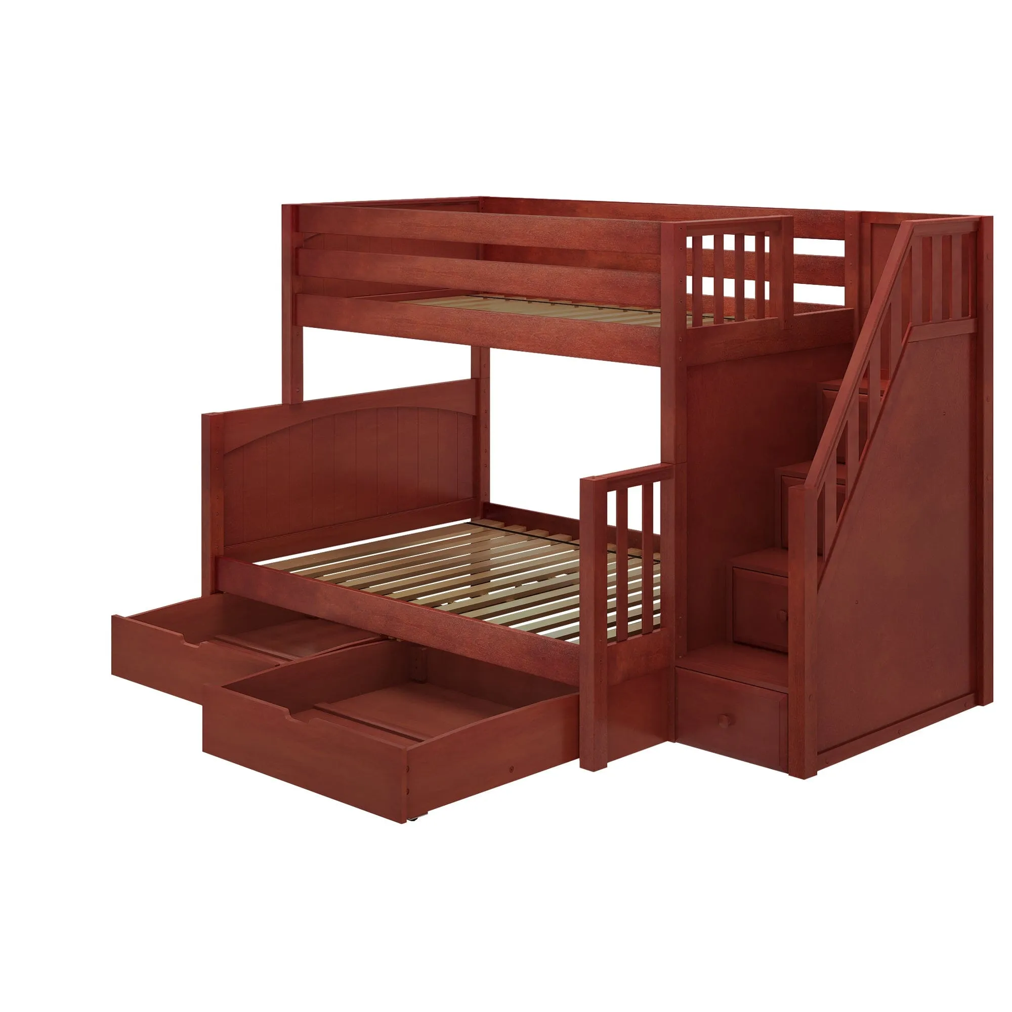 Medium Twin over Full Bunk Bed with Stairs and Underbed Storage Drawer