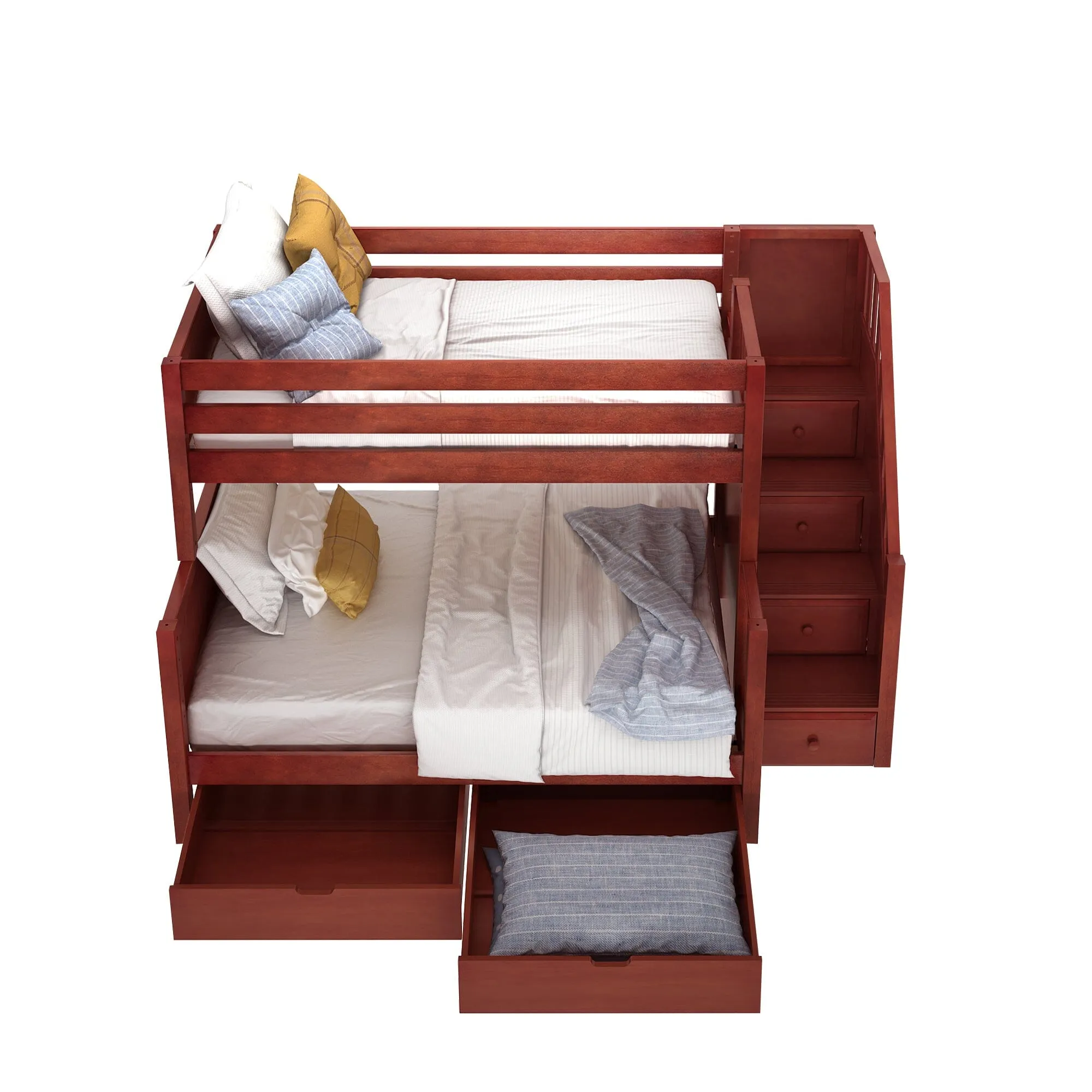 Medium Twin over Full Bunk Bed with Stairs and Underbed Storage Drawer