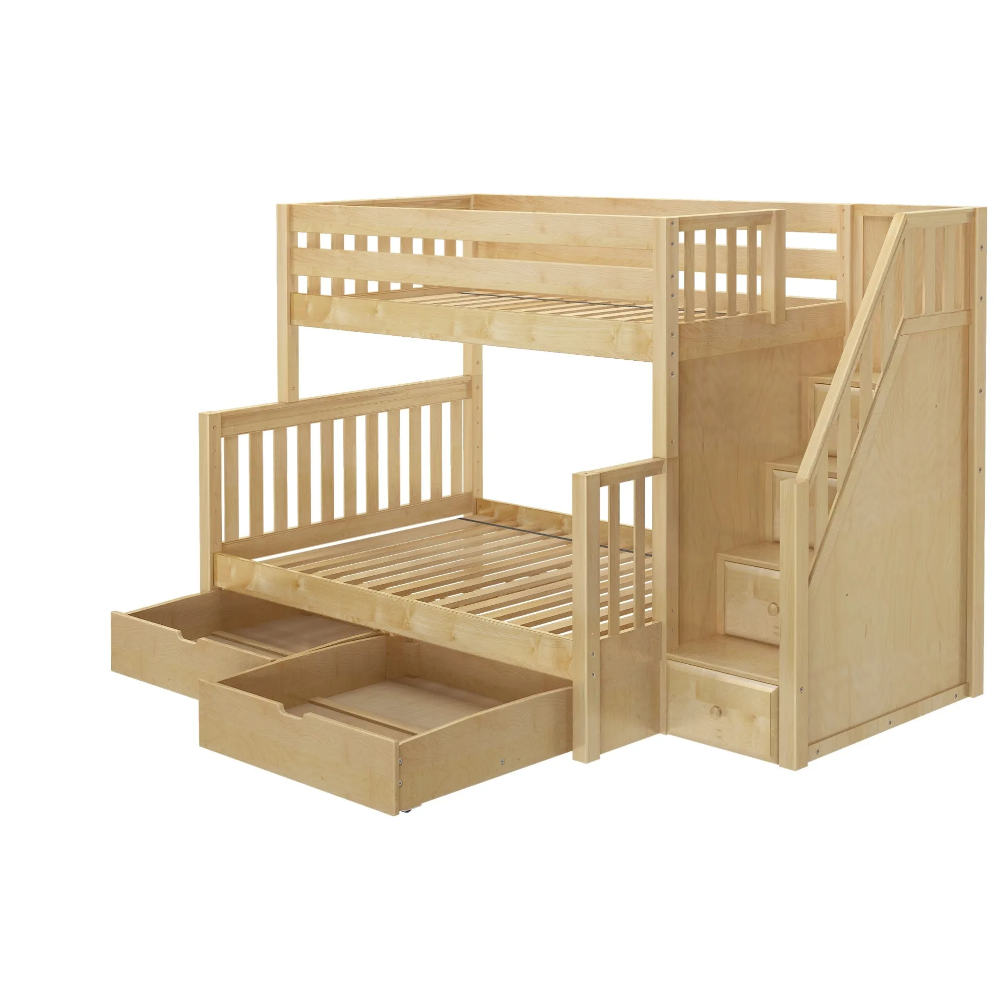 Medium Twin over Full Bunk Bed with Stairs and Underbed Storage Drawer