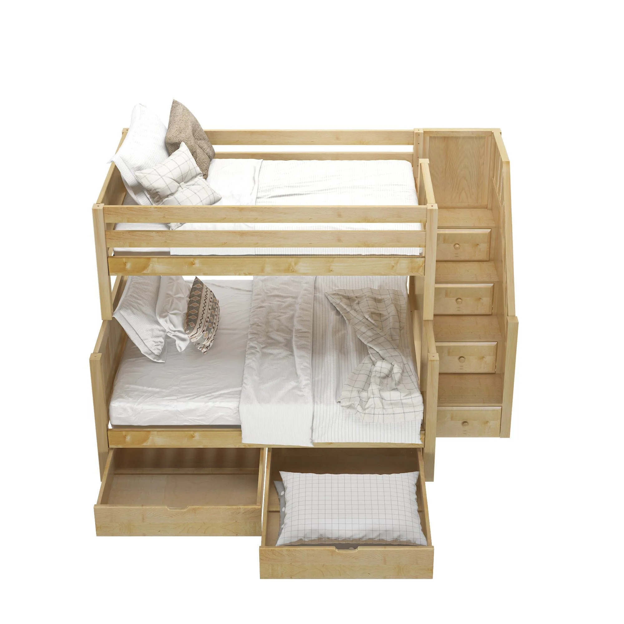 Medium Twin over Full Bunk Bed with Stairs and Underbed Storage Drawer