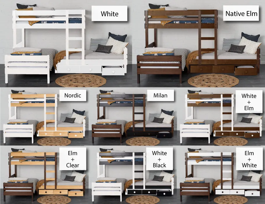 Mid-Line Long-Wall Bunk Bed with Standard Bed & Under Bed Drawers