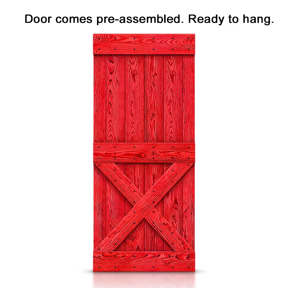 Mini X Bar Pre-assembled Wire Brushed and Thermally Modified Solid Wood Sliding Barn Door with Hardware Kit