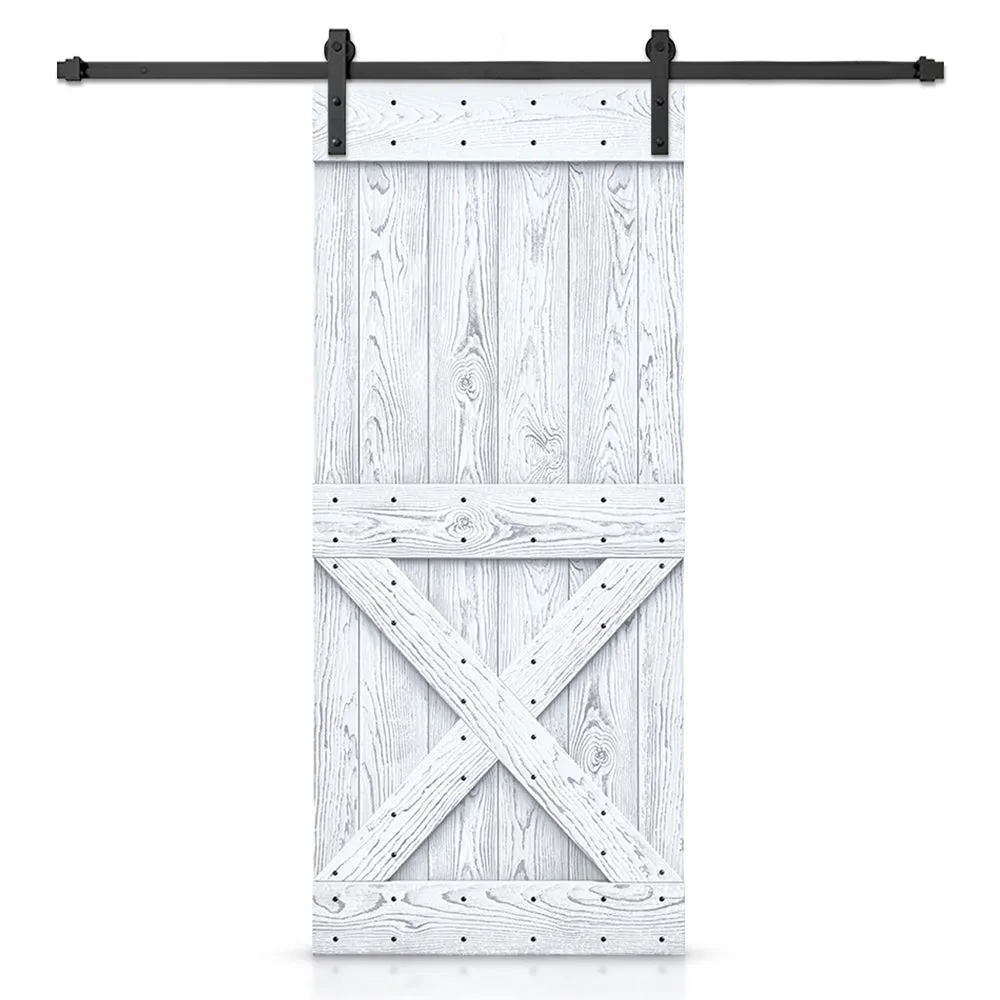 Mini X Bar Pre-assembled Wire Brushed and Thermally Modified Solid Wood Sliding Barn Door with Hardware Kit