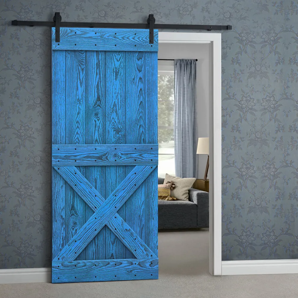 Mini X Bar Pre-assembled Wire Brushed and Thermally Modified Solid Wood Sliding Barn Door with Hardware Kit