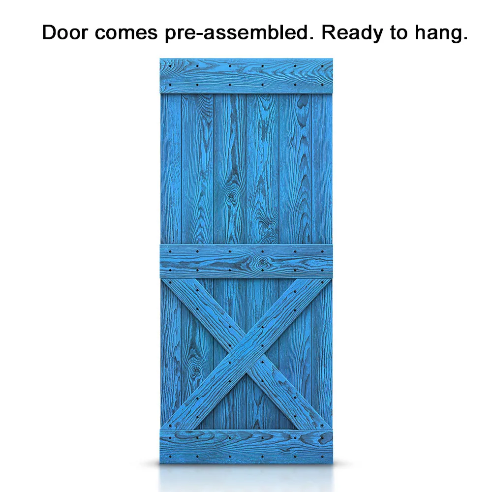 Mini X Bar Pre-assembled Wire Brushed and Thermally Modified Solid Wood Sliding Barn Door with Hardware Kit