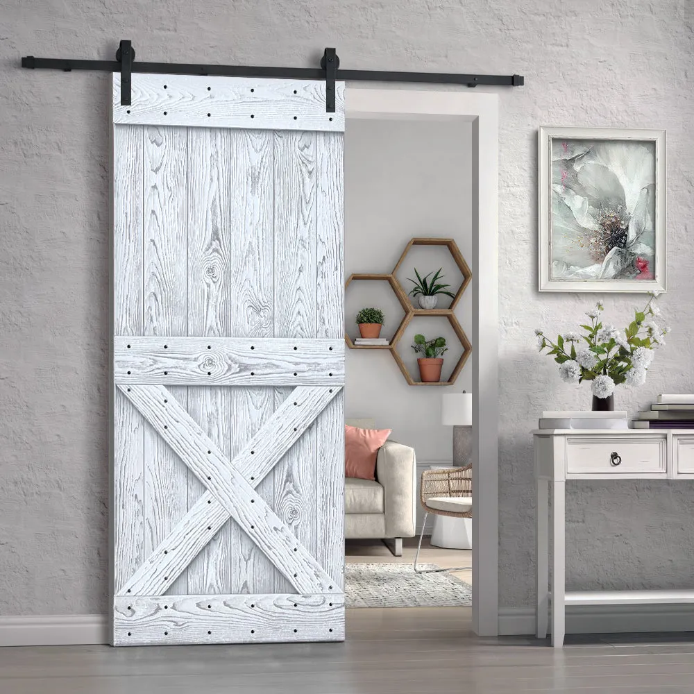 Mini X Bar Pre-assembled Wire Brushed and Thermally Modified Solid Wood Sliding Barn Door with Hardware Kit