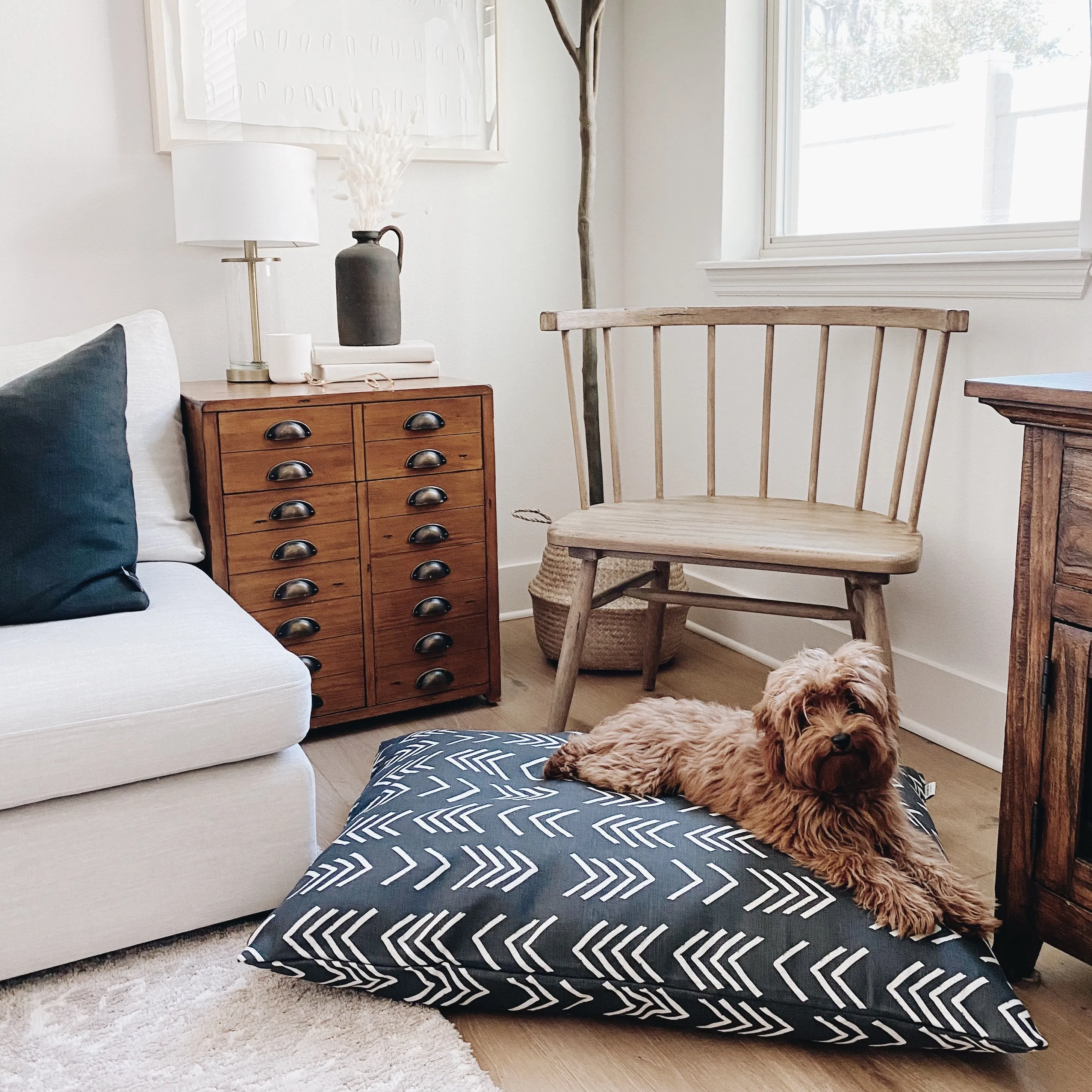 Modern Mud Cloth Black Dog Bed