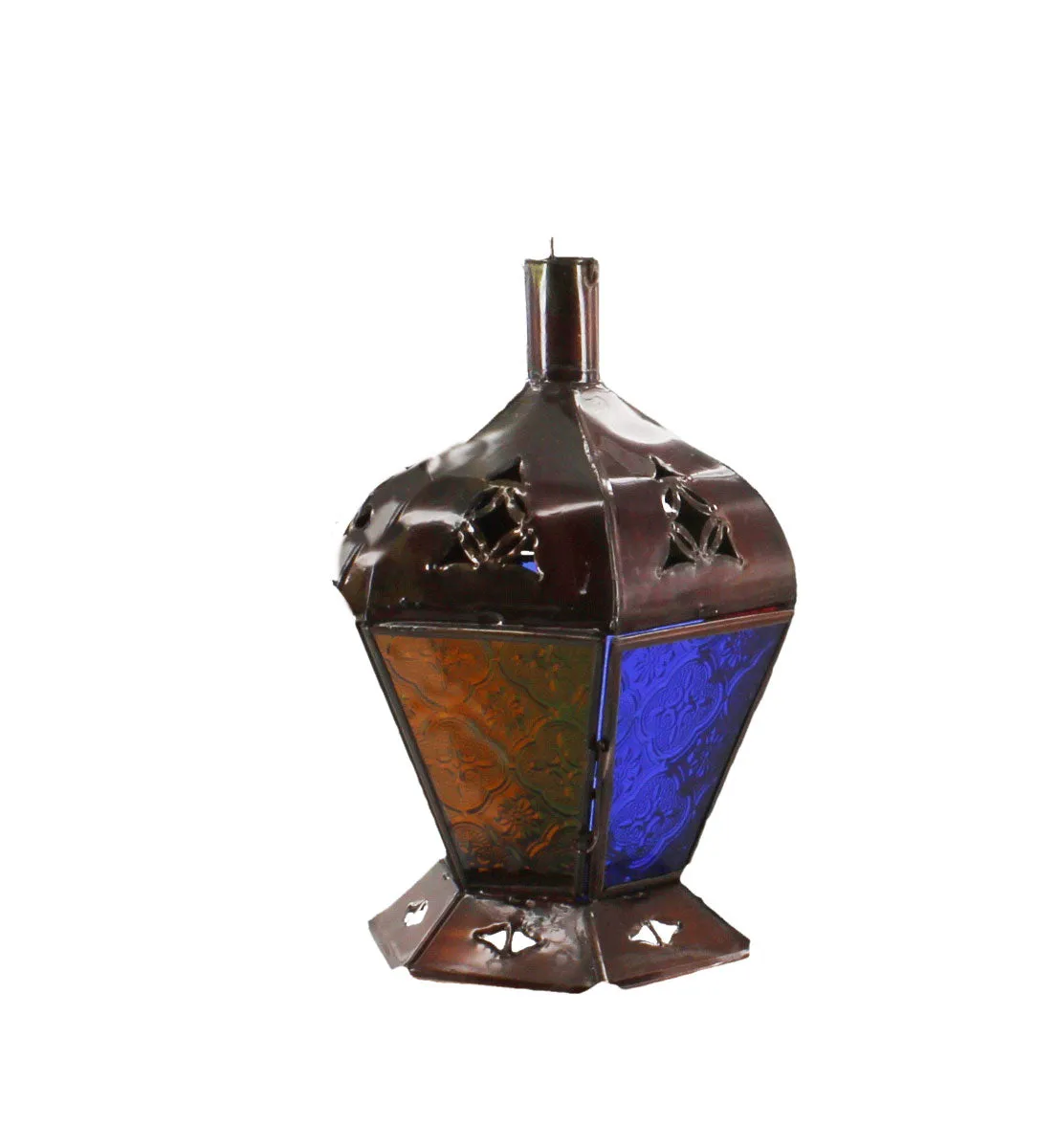 Moroccan Lamp Long Hex Base Multi-Colour Glass