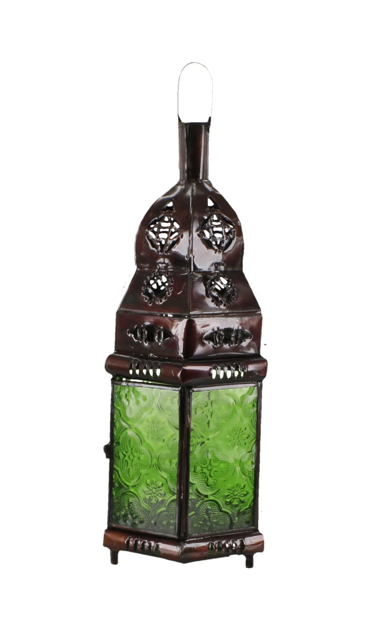 Moroccan Lamp Tall Hexagon Base Green Glass