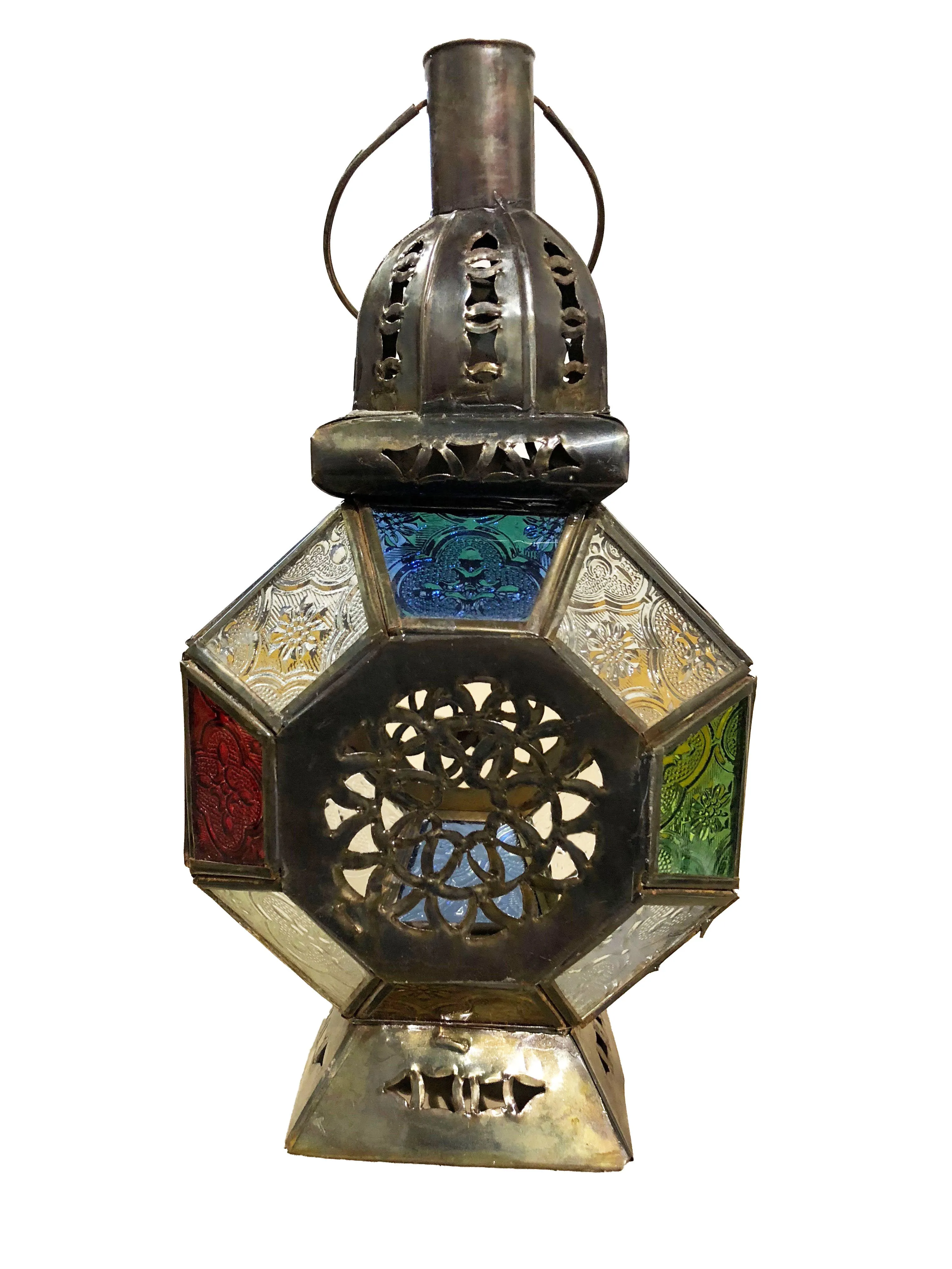 Moroccan Lamp Tall Multi-Colour Glass 11 Inch High