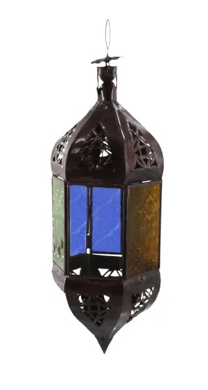 Moroccan Lamp Tall Multi-Colour Glass 12 Inch High