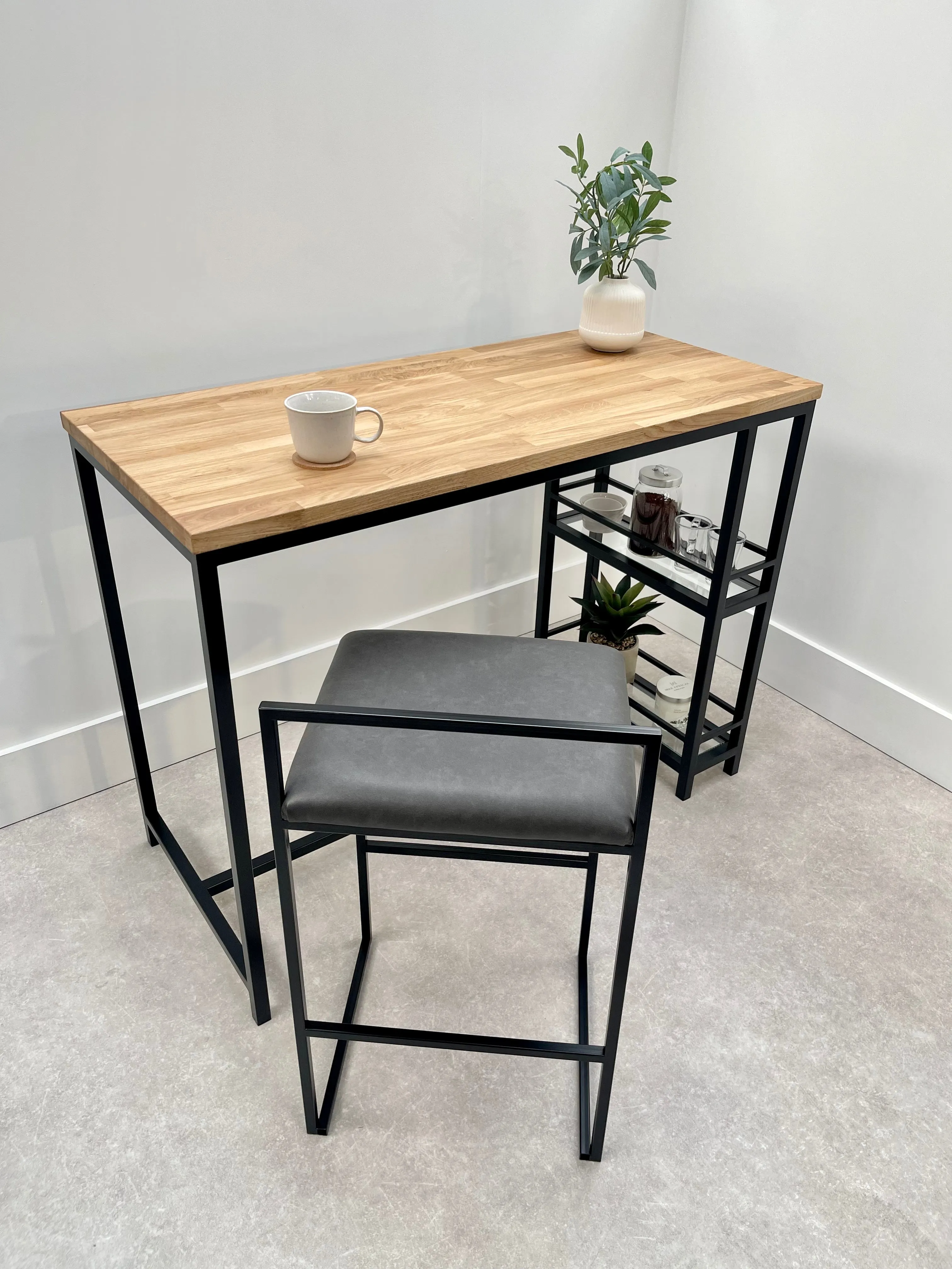 Oak Metal Breakfast Bar Table