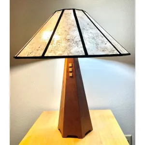 Peace Table Lamp Shown in Cherry with Walnut Trim Silver Amber Shade by Franz GT Kessler Designs