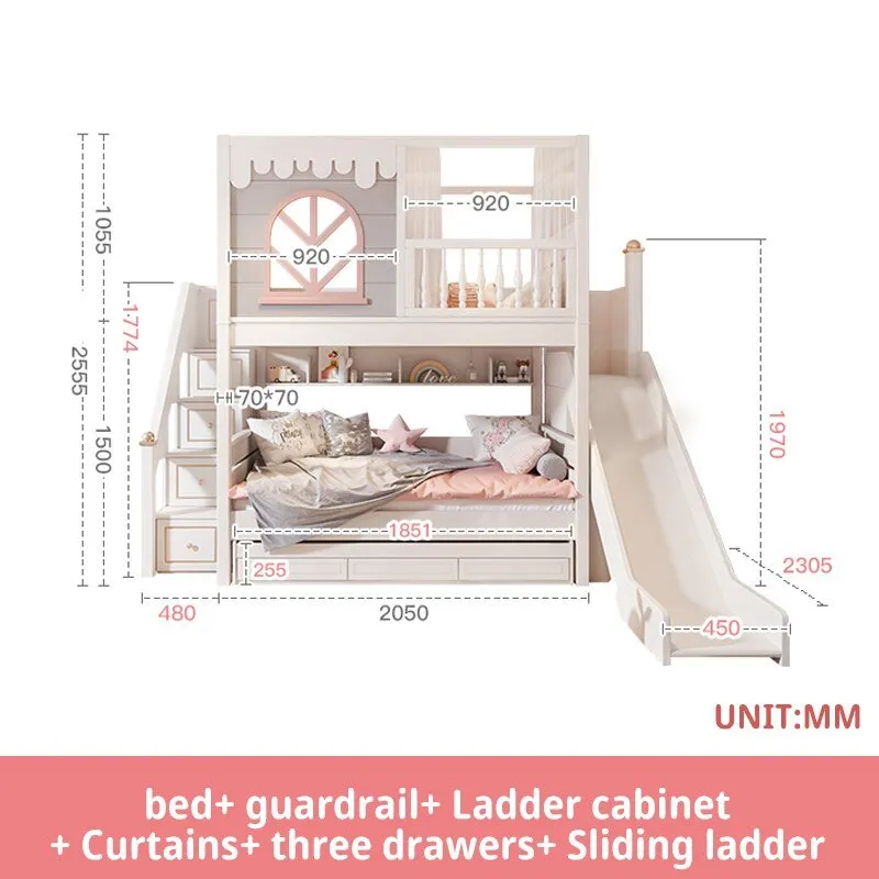 Pink Children Beds with Guardrail