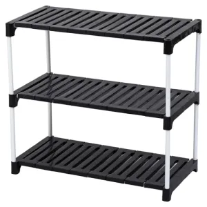 Portable Shoe Rack Organizer - Metal Rod & Plastic Shelves | Adjustable & Space-Saving Stand | Multipurpose Storage for Shoes, Books, Clothes, Kitchen, Bathroom, (3 Steps, Black)