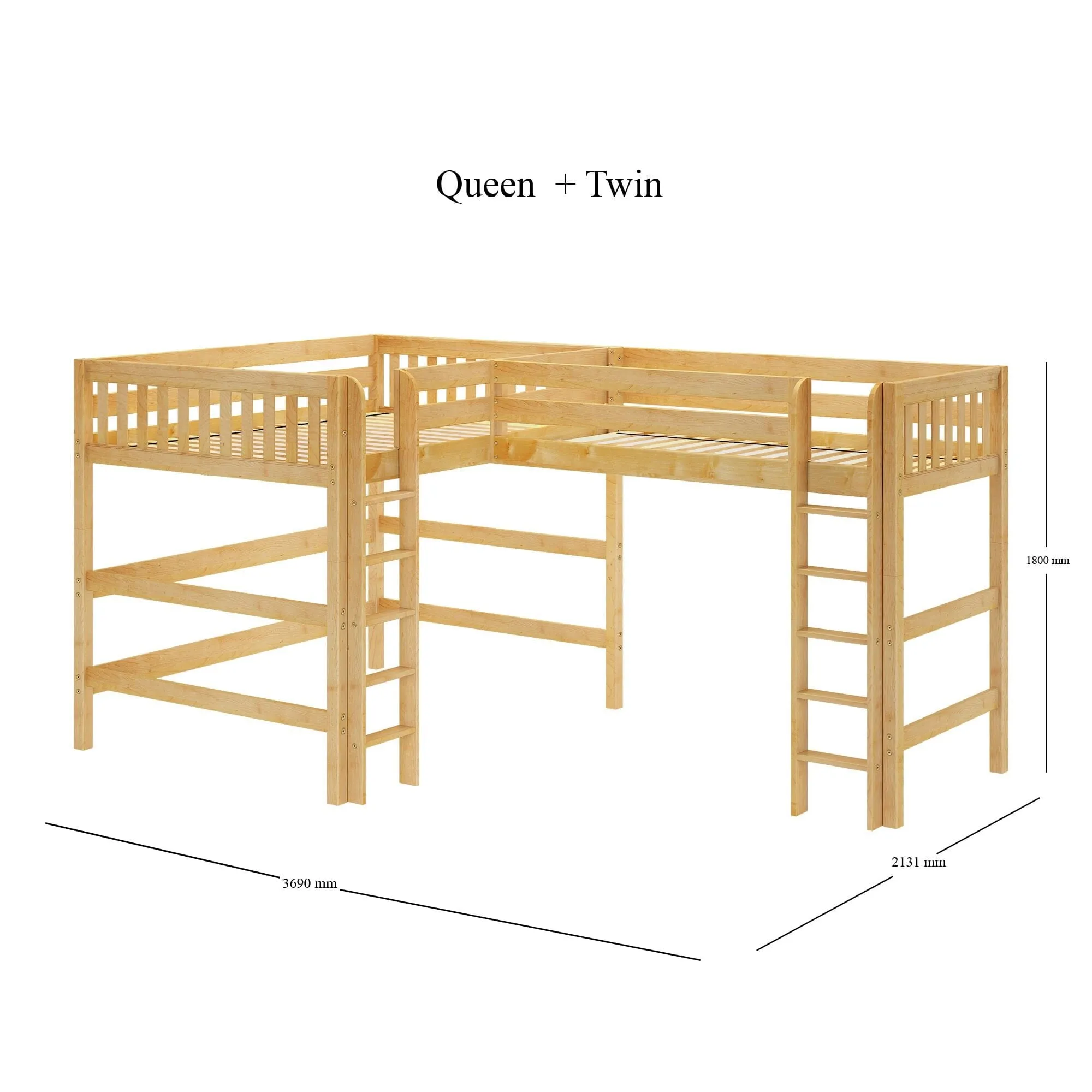 Queen   Twin XL High Corner Loft with Straight Ladders on Front