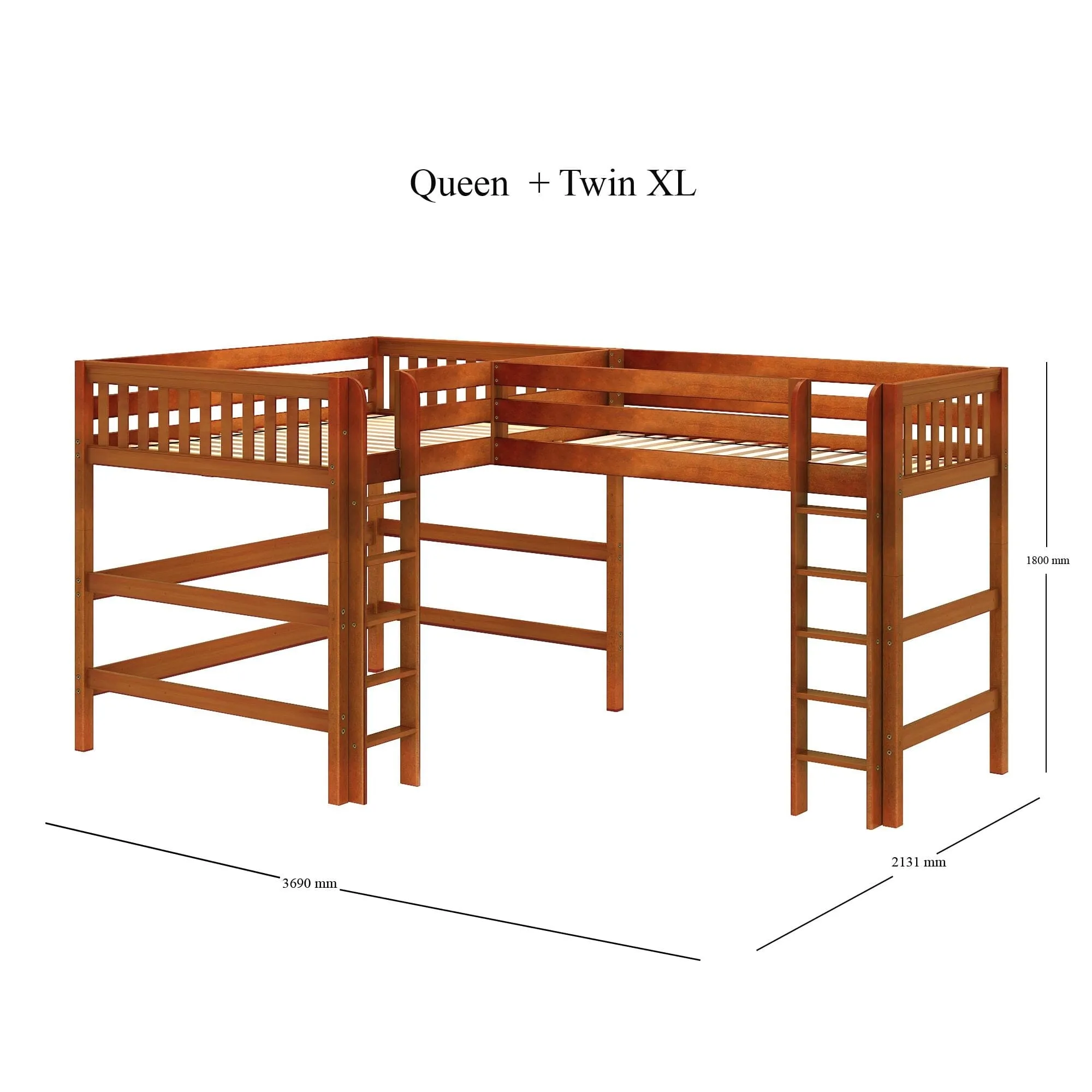 Queen   Twin XL High Corner Loft with Straight Ladders on Front