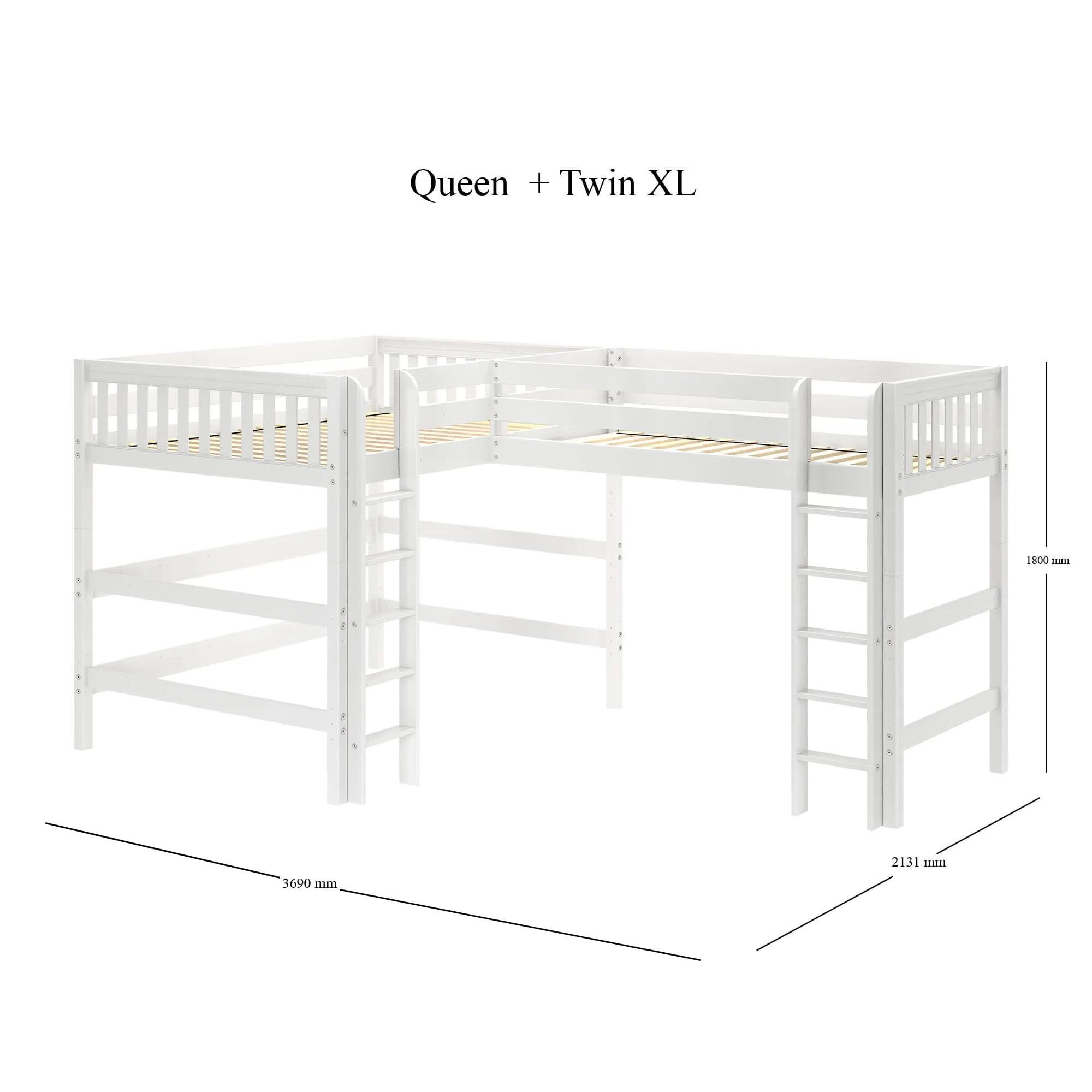 Queen   Twin XL High Corner Loft with Straight Ladders on Front