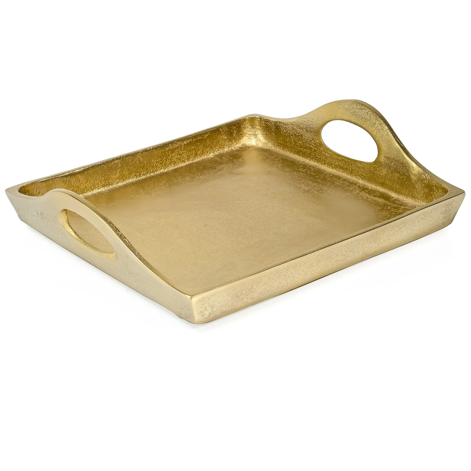 Red Co. 11 inch Square Textured Aluminum Decorative Bar/Vanity/Serving Tray with Handles, Gold