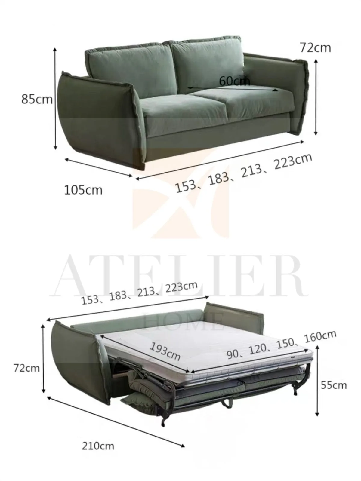 Rydler Scratch Resistant Foldable Sofa Bed with Mattress