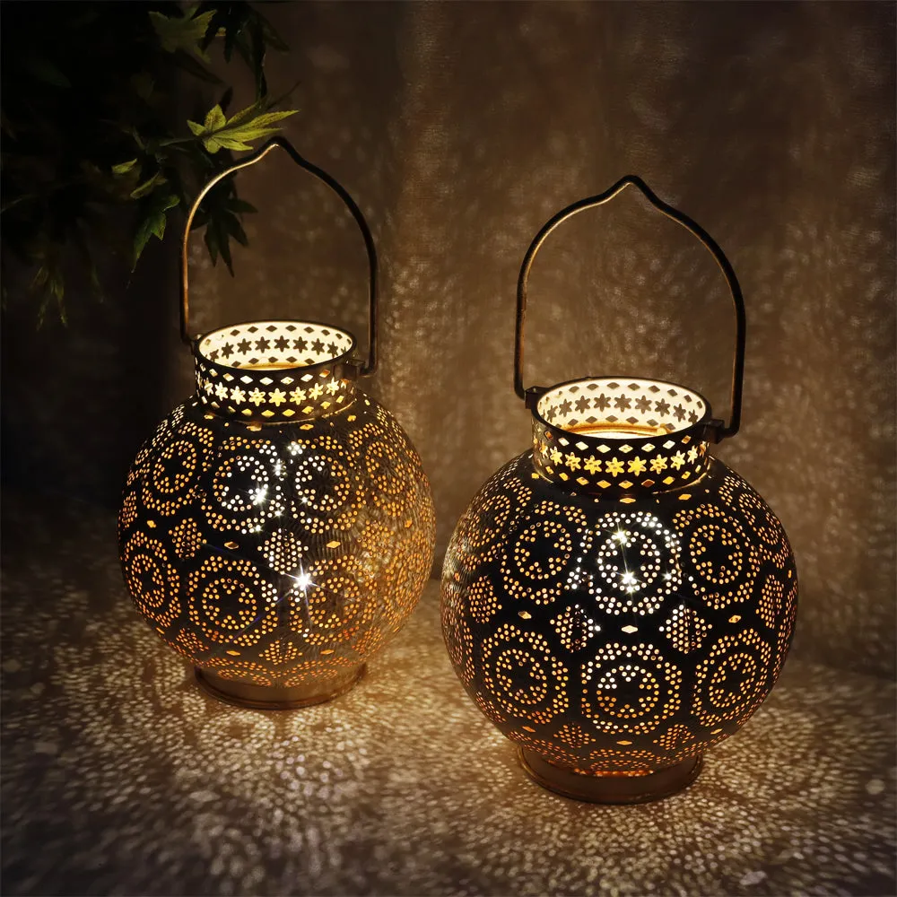 Set of 2 Battery Powered  Moroccan Decorative Lamps 7'' High (Brown)