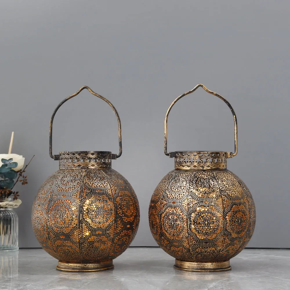 Set of 2 Battery Powered  Moroccan Decorative Lamps 7'' High (Brown)