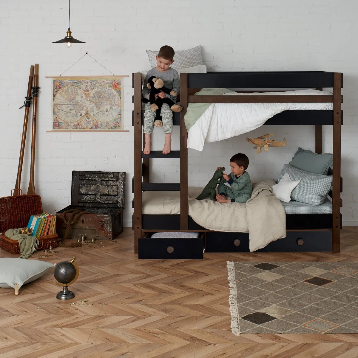 Side Ladder Bunk Beds with Under Bed Drawers