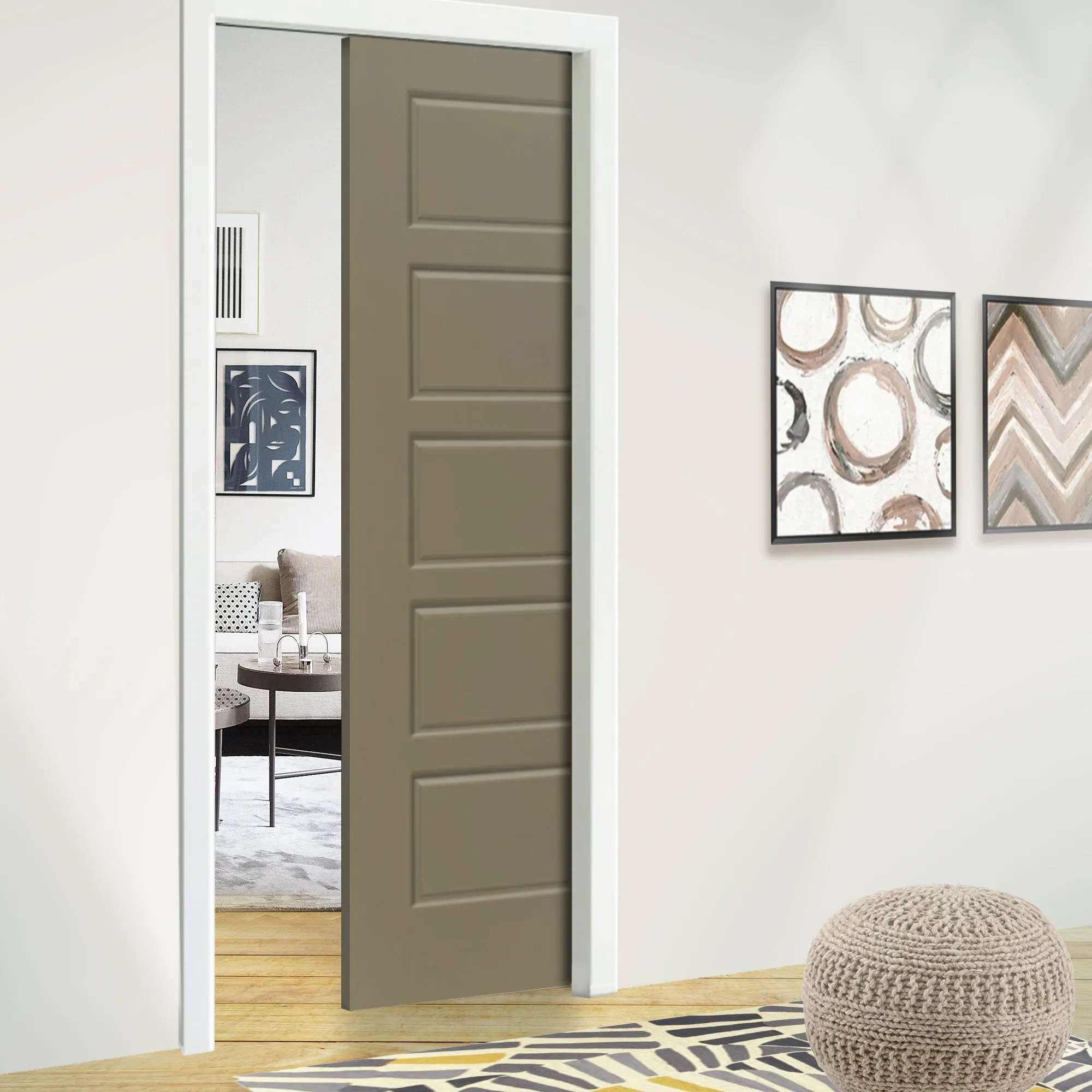 Stained Composite MDF 5 Panel Interior Door Slab For Pocket Door