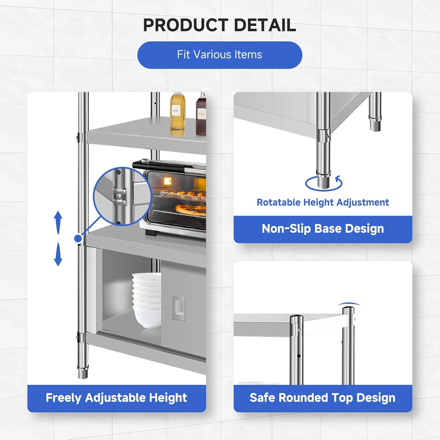 Heavy-Duty Stainless Steel Kitchen Shelf - Durable Storage Rack